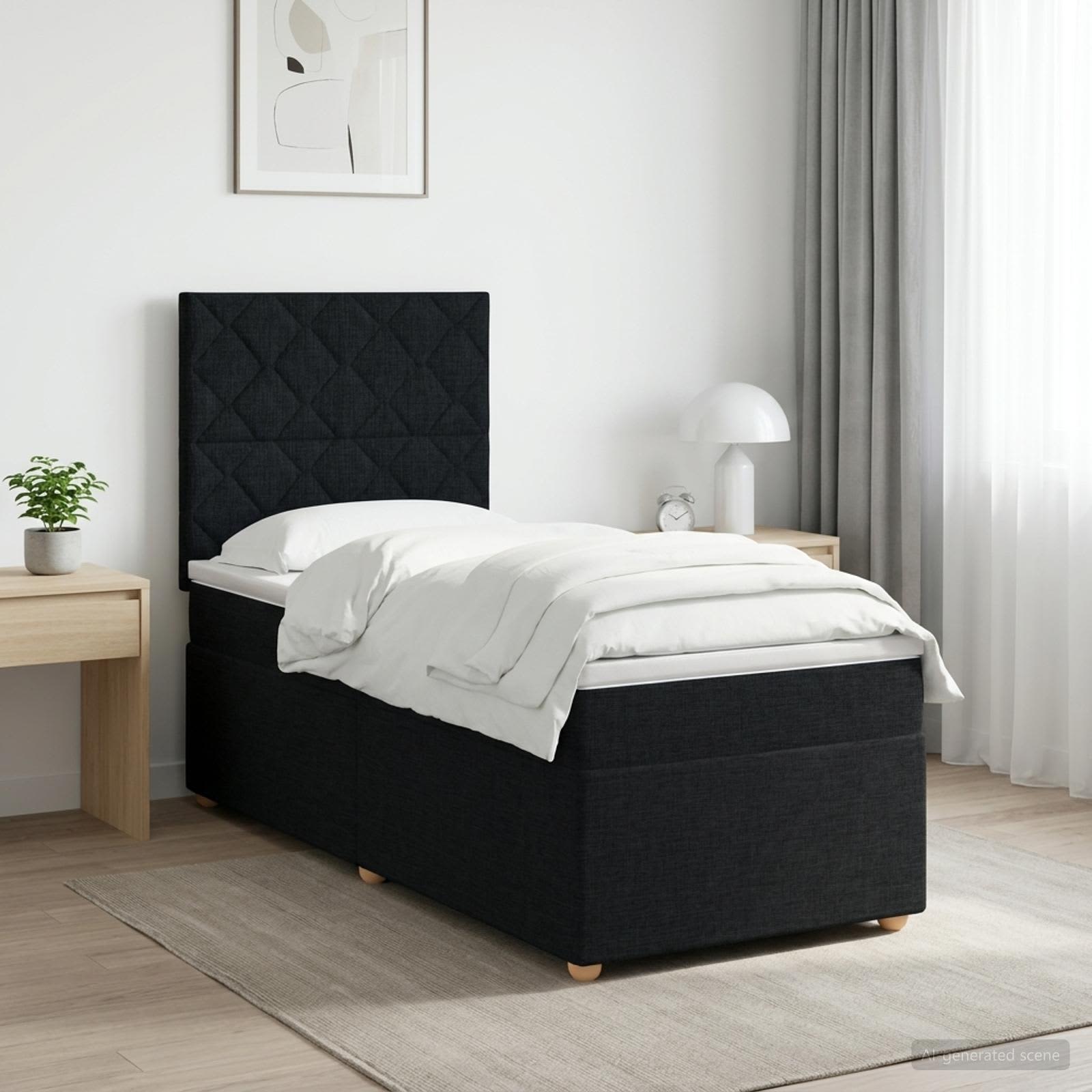 Континентално легло с матрак Черно 90 x 190 cm Текстил