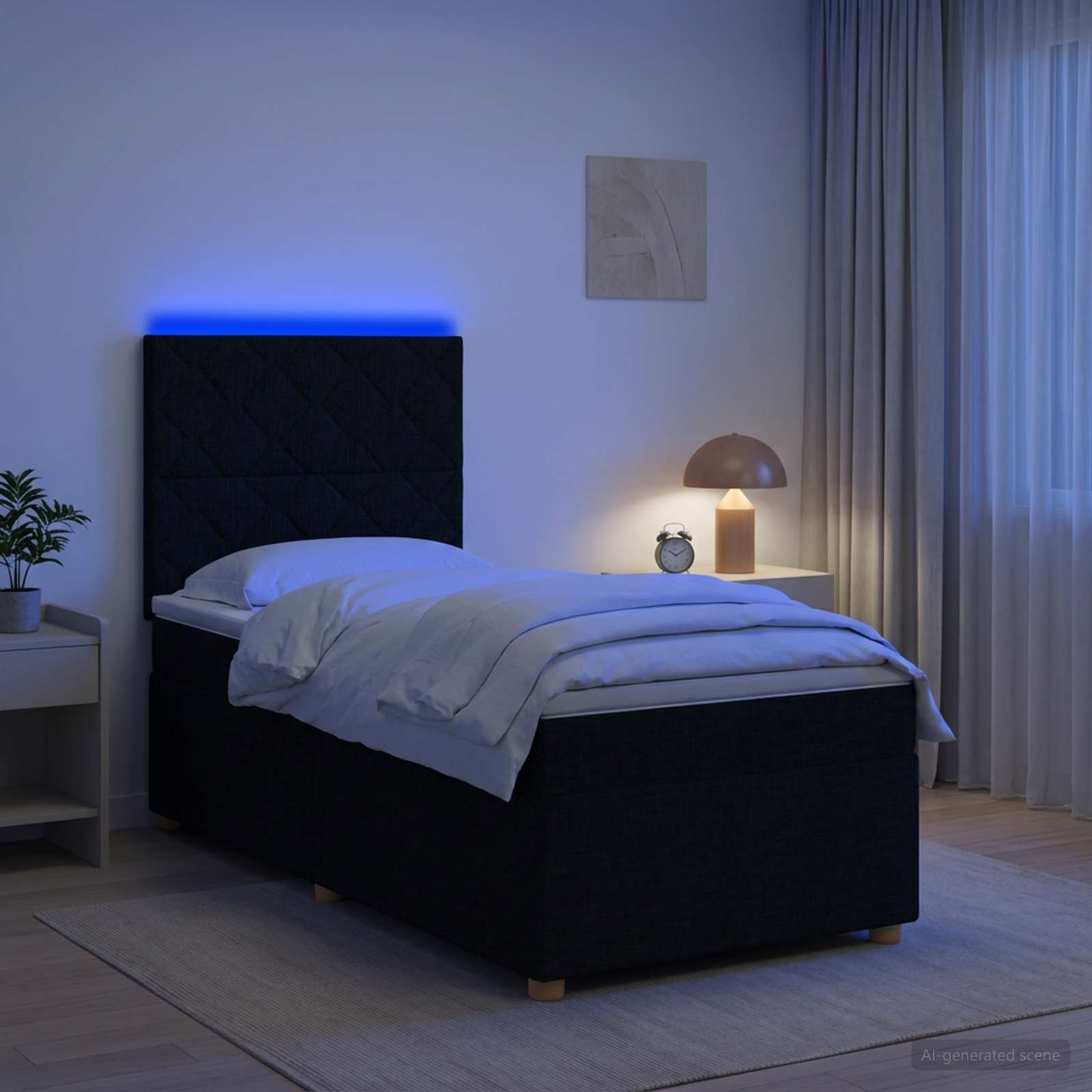 Postelja boxspring z vzmetnico Črna 80 x 200 cm Blago