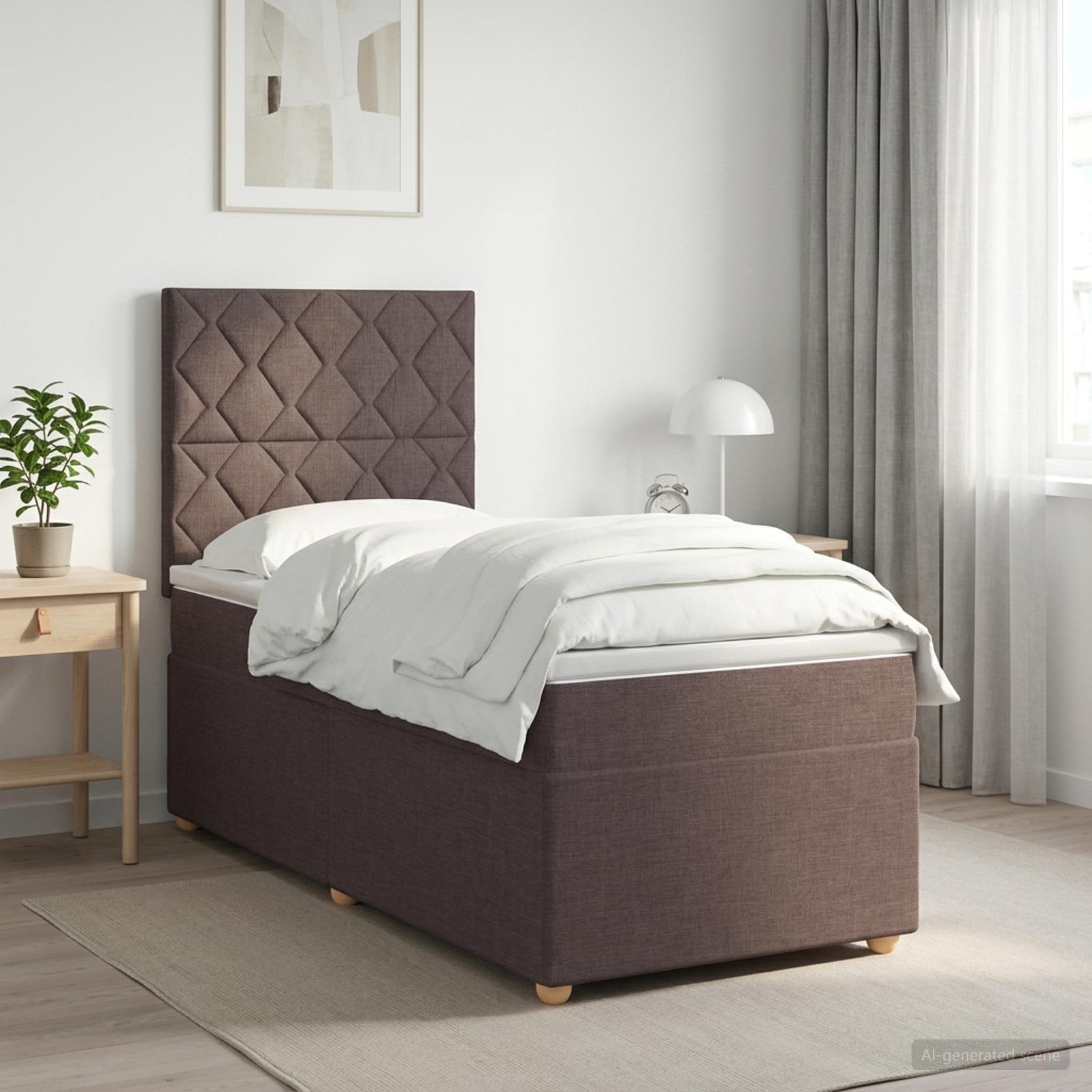 Postelja boxspring z vzmetnico Temno rjava 100 x 200 cm Blago