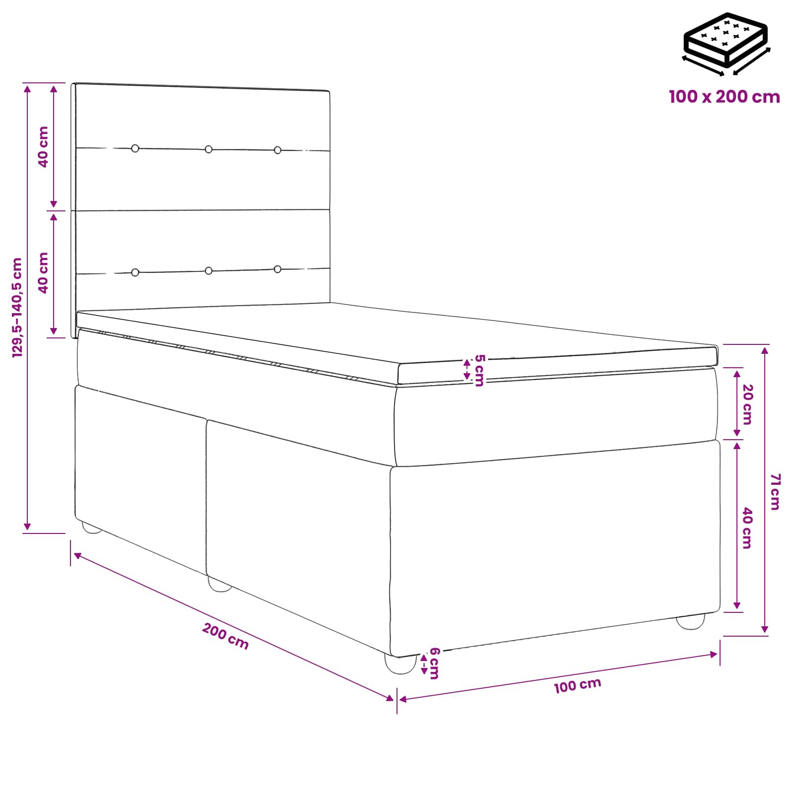 Postelja boxspring z vzmetnico Temno siva 100 x 200 cm Blago
