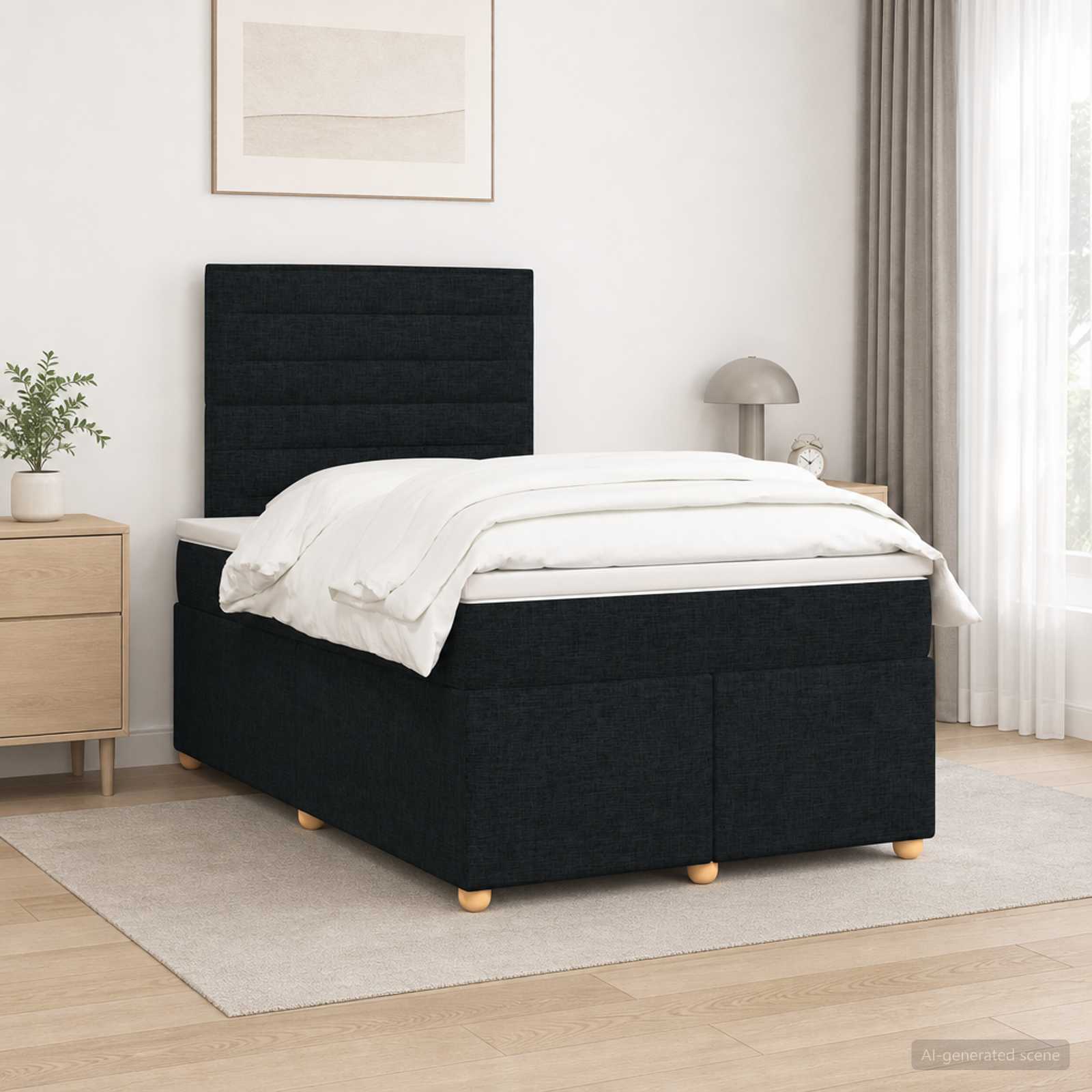 Postelja boxspring z vzmetnico Črna 120 x 190 cm Blago