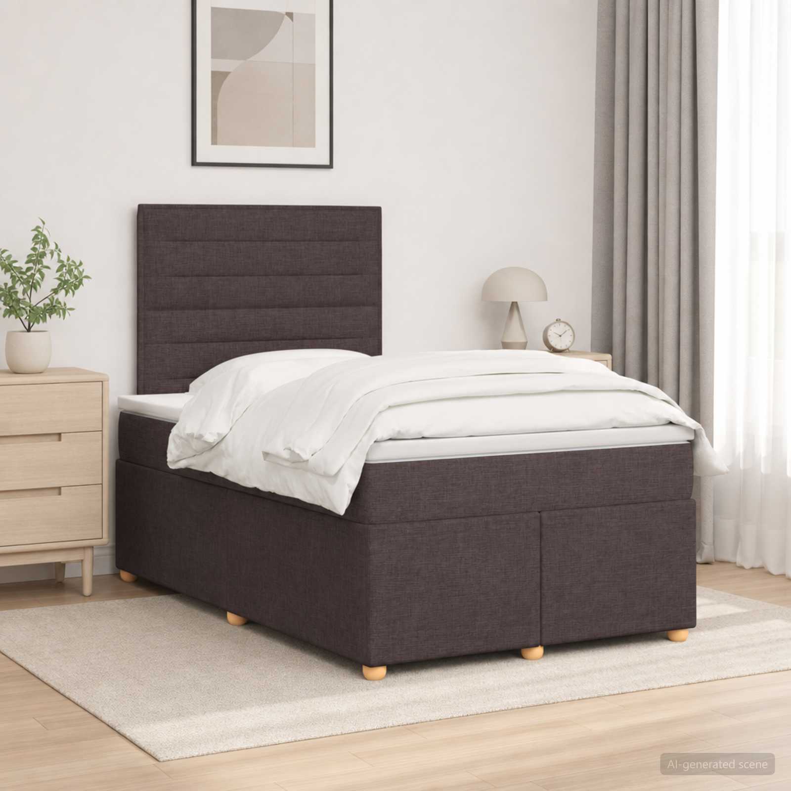 Континентално легло с матрак Тъмен кафяв 120 x 190 cm Текстил