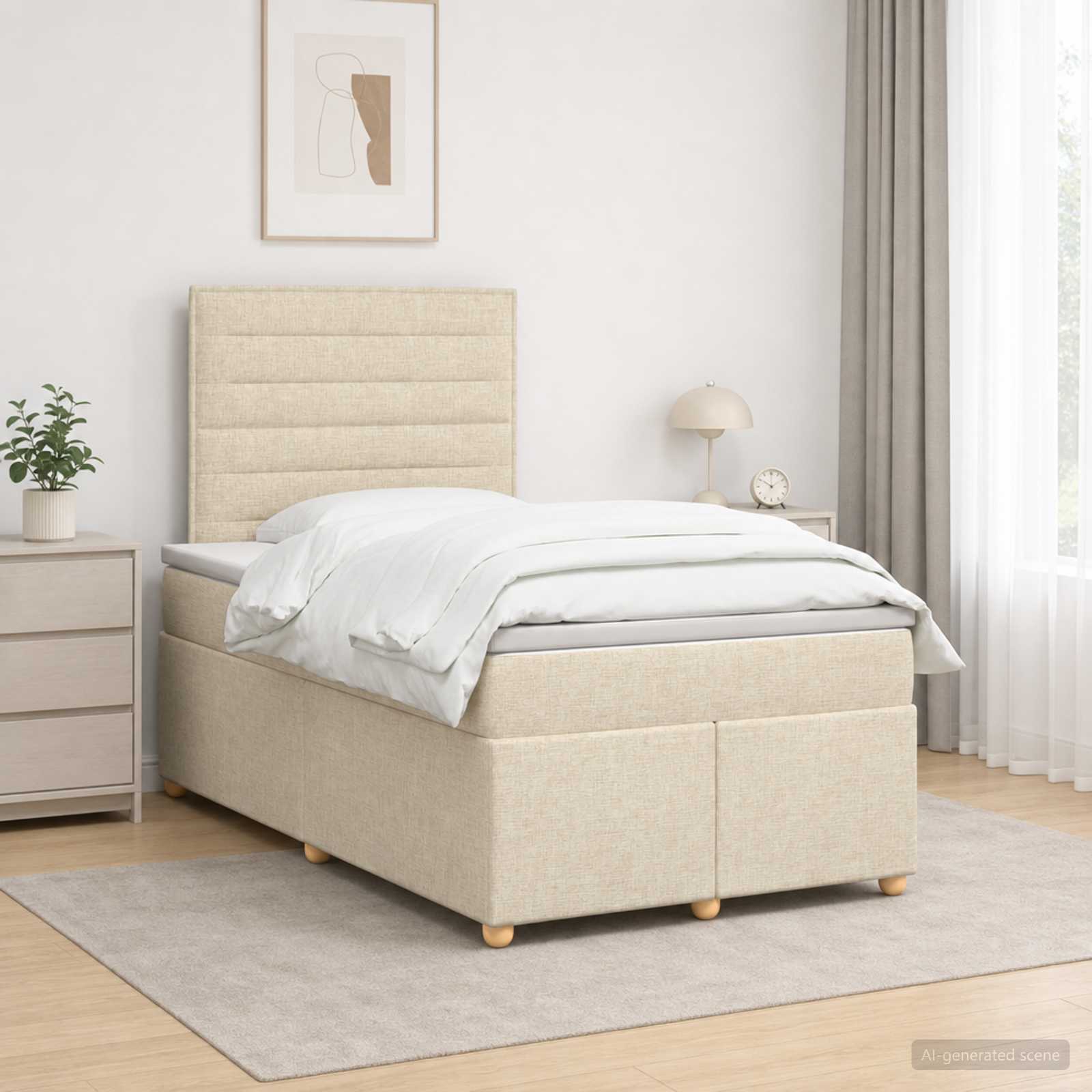 Boxspringbed met matras Crèmekleurig 120 x 190 cm Stof – afbeelding 1