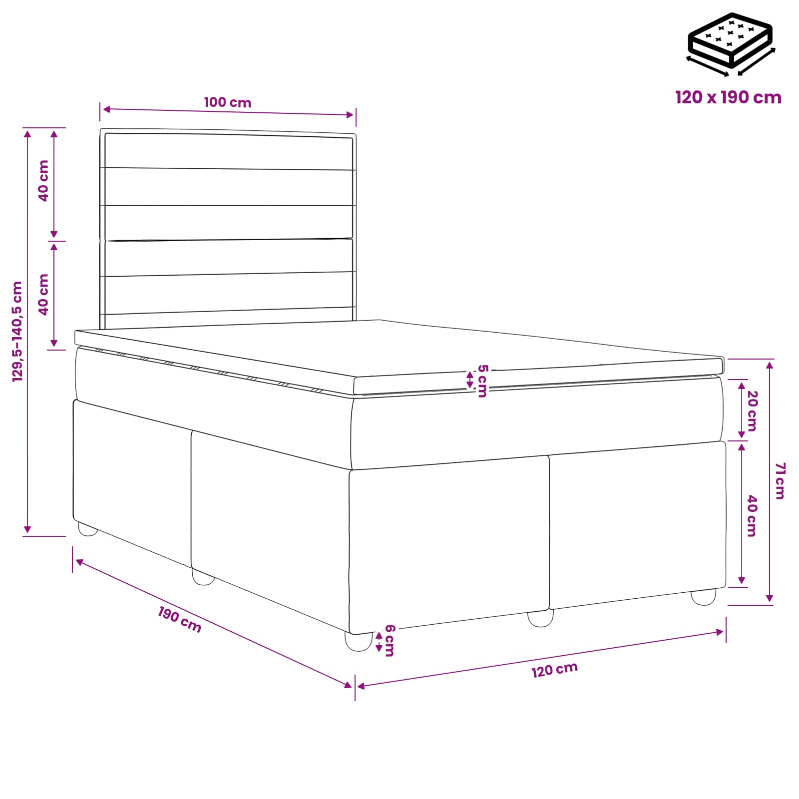 Postelja boxspring z vzmetnico Modra 120 x 190 cm Blago