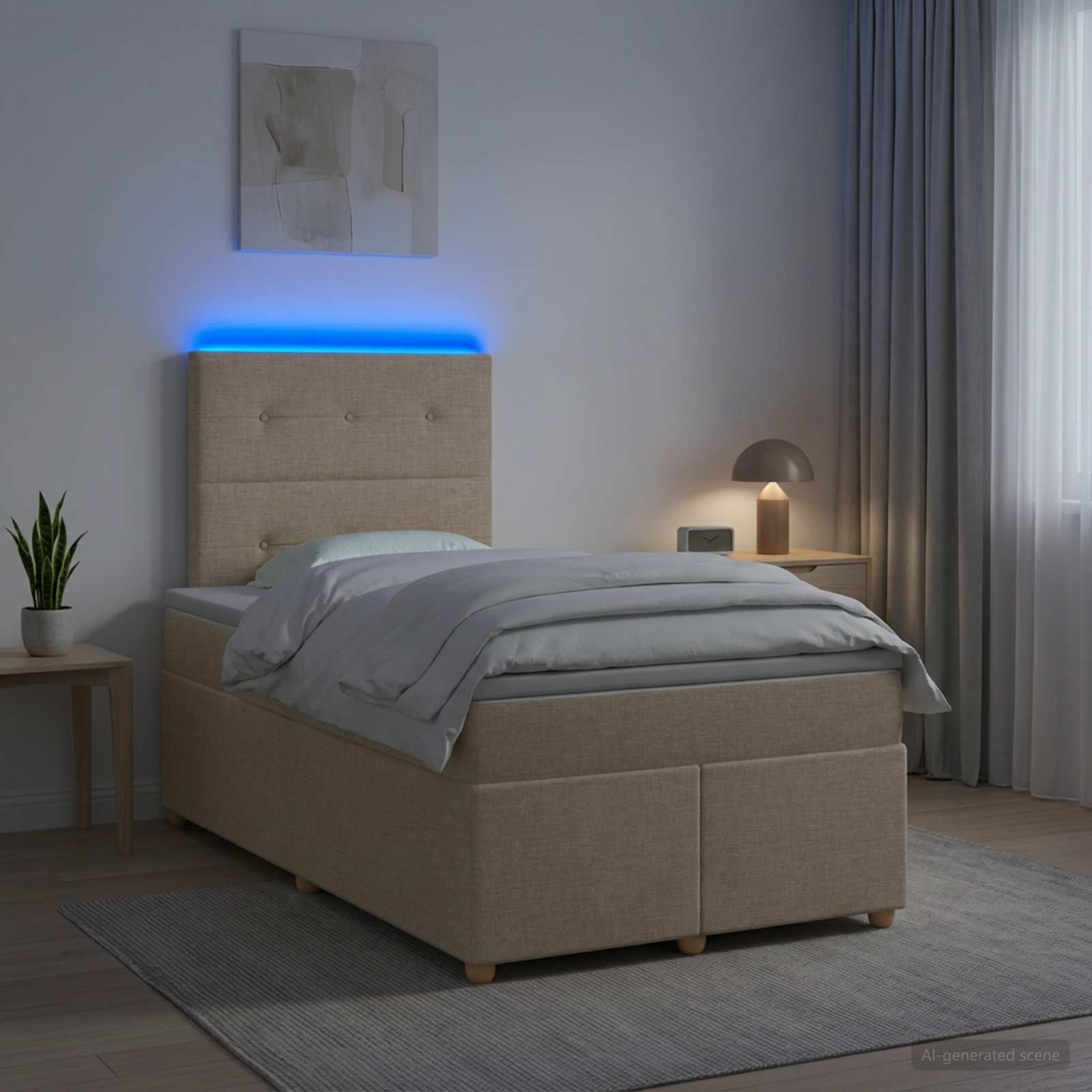 Boxspring seng med madras og topmadras 120 x 200 cm - cremefarvet stof