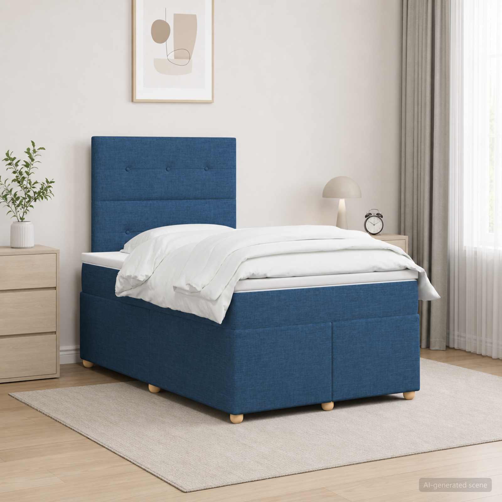 Boxspringbed met matras met hoofdeinde Blauw 120 x 190 cm Stof – afbeelding 1