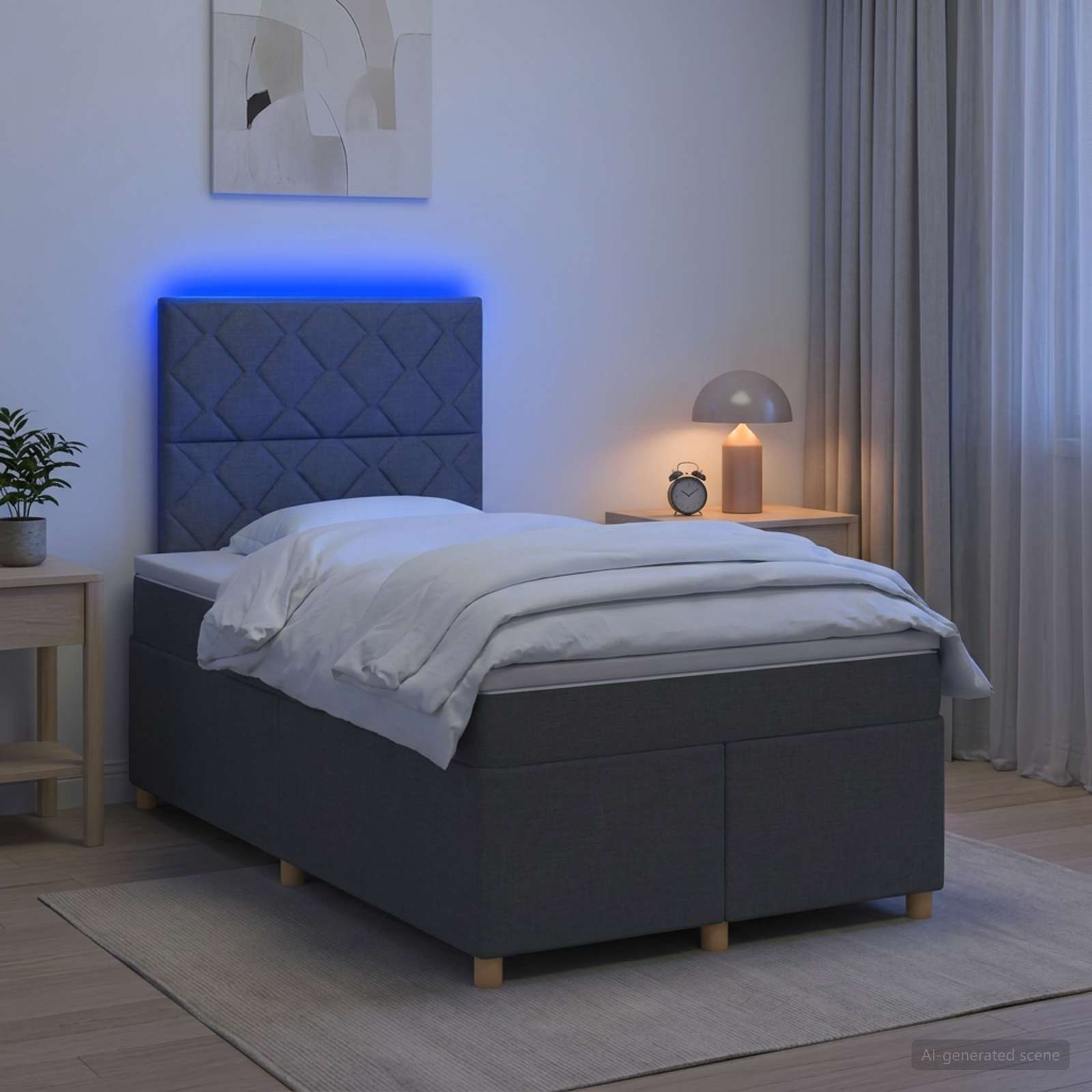 Kontinentalseng med topmadras og LED-hovedgærde 120 x 190 cm mørkegrå