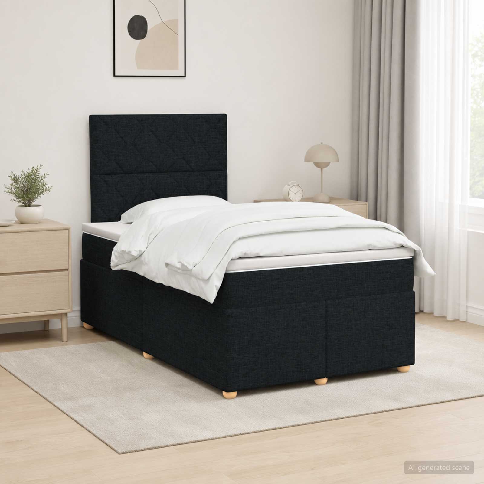 Boxspringbed met matras met hoofdeinde Zwart 120 x 190 cm Stof – afbeelding 1