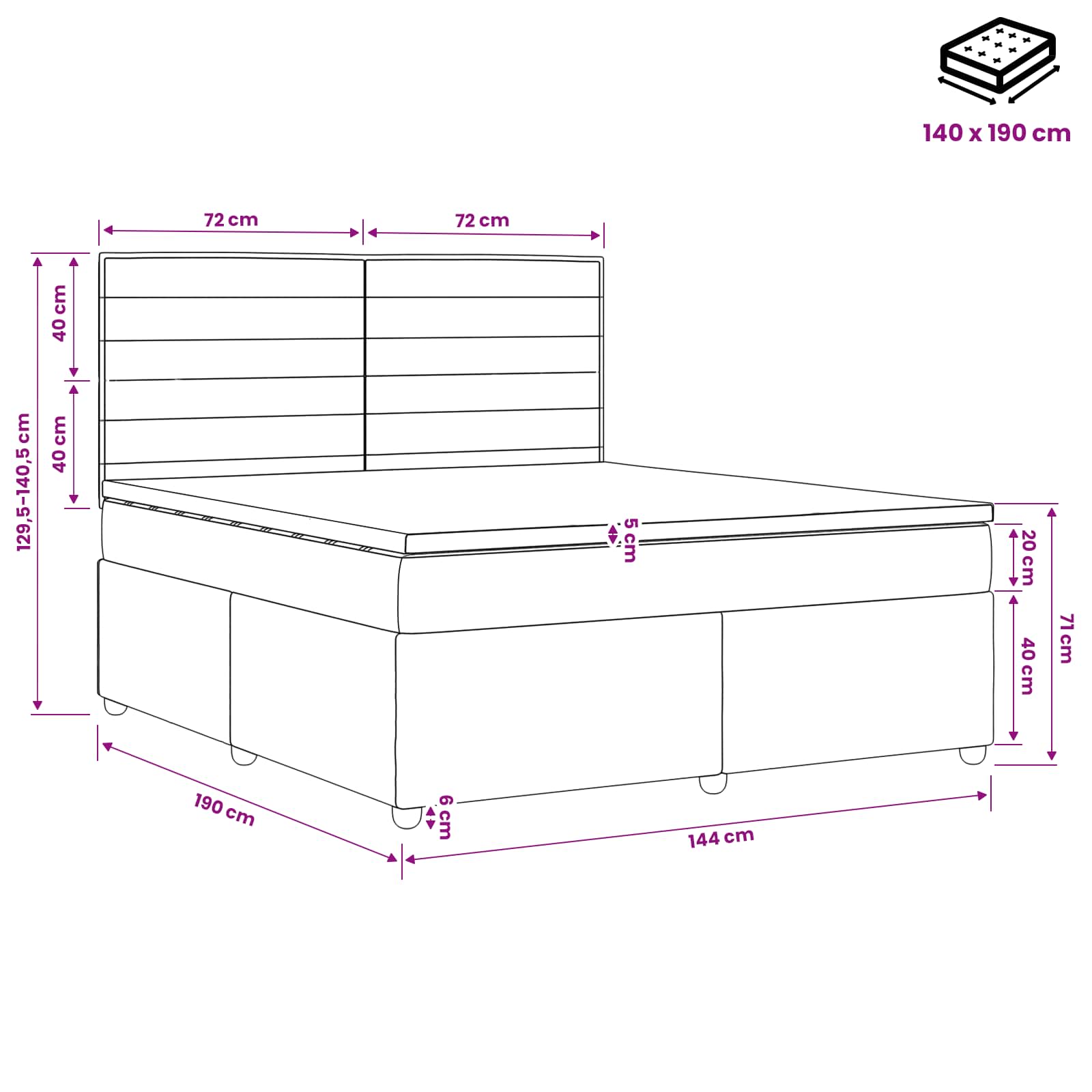 Postelja boxspring z vzmetnico Črna 140 x 190 cm Blago