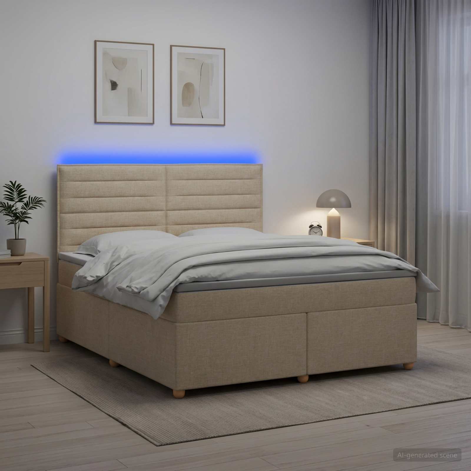 Boxspring seng med madras og topmadras 140 x 190 cm - cremefarvet