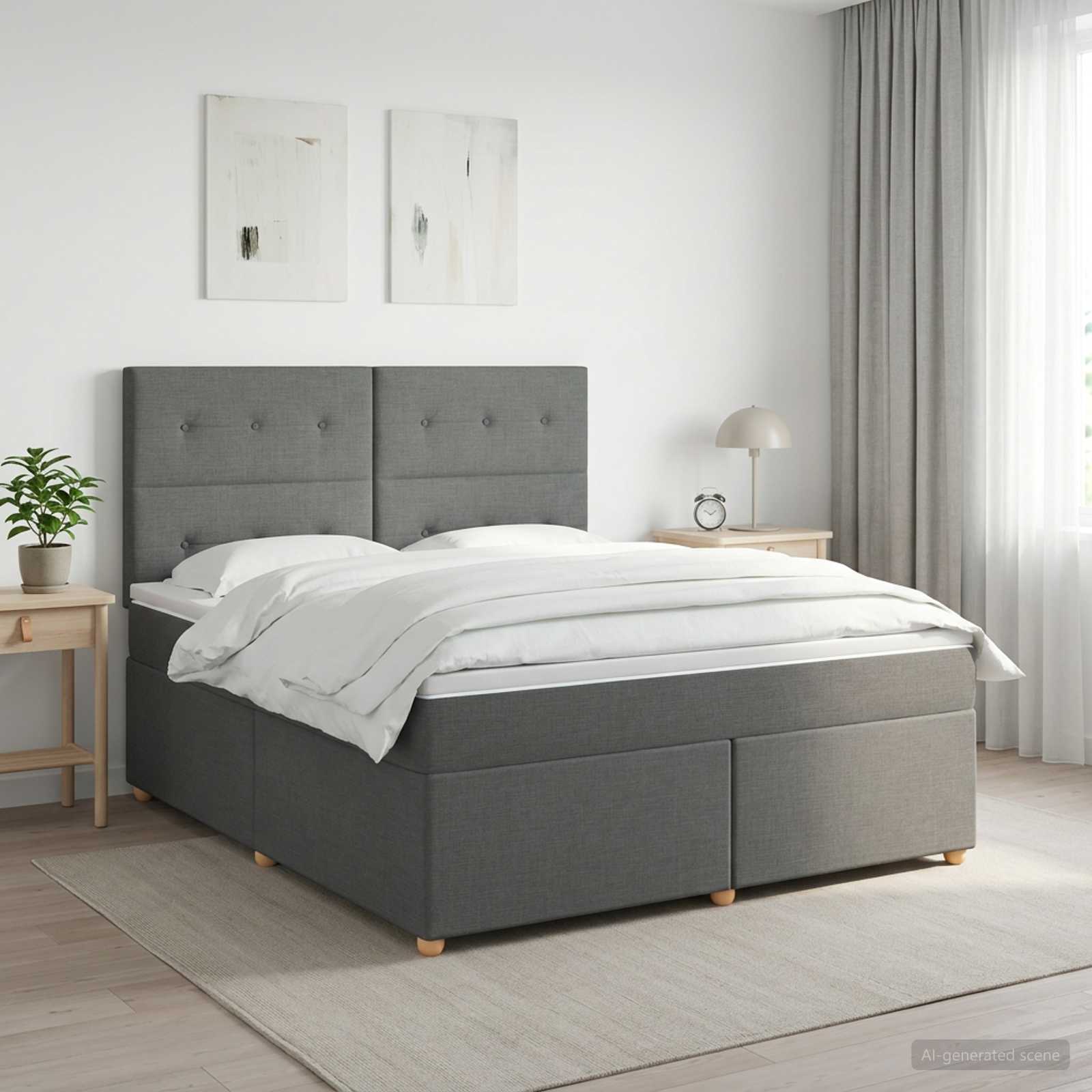 Boxspring seng med madras og topmadras 140 x 190 cm - mørkegrå stof