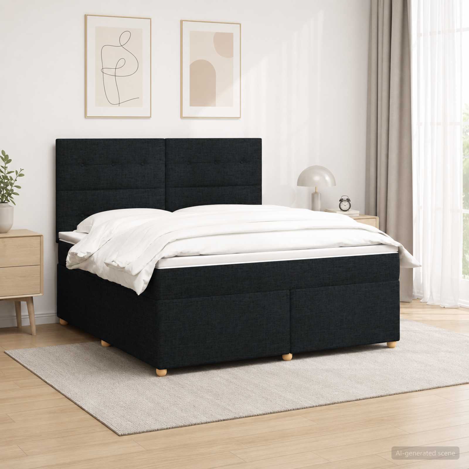 Континентално легло с матрак Черно 140 x 190 cm Текстил