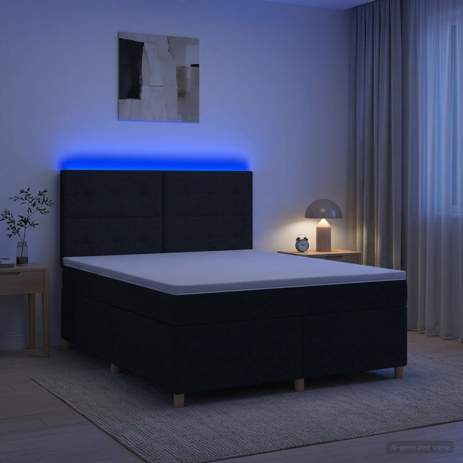 Континентално легло с матрак Черно 180 x 200 cm Текстил