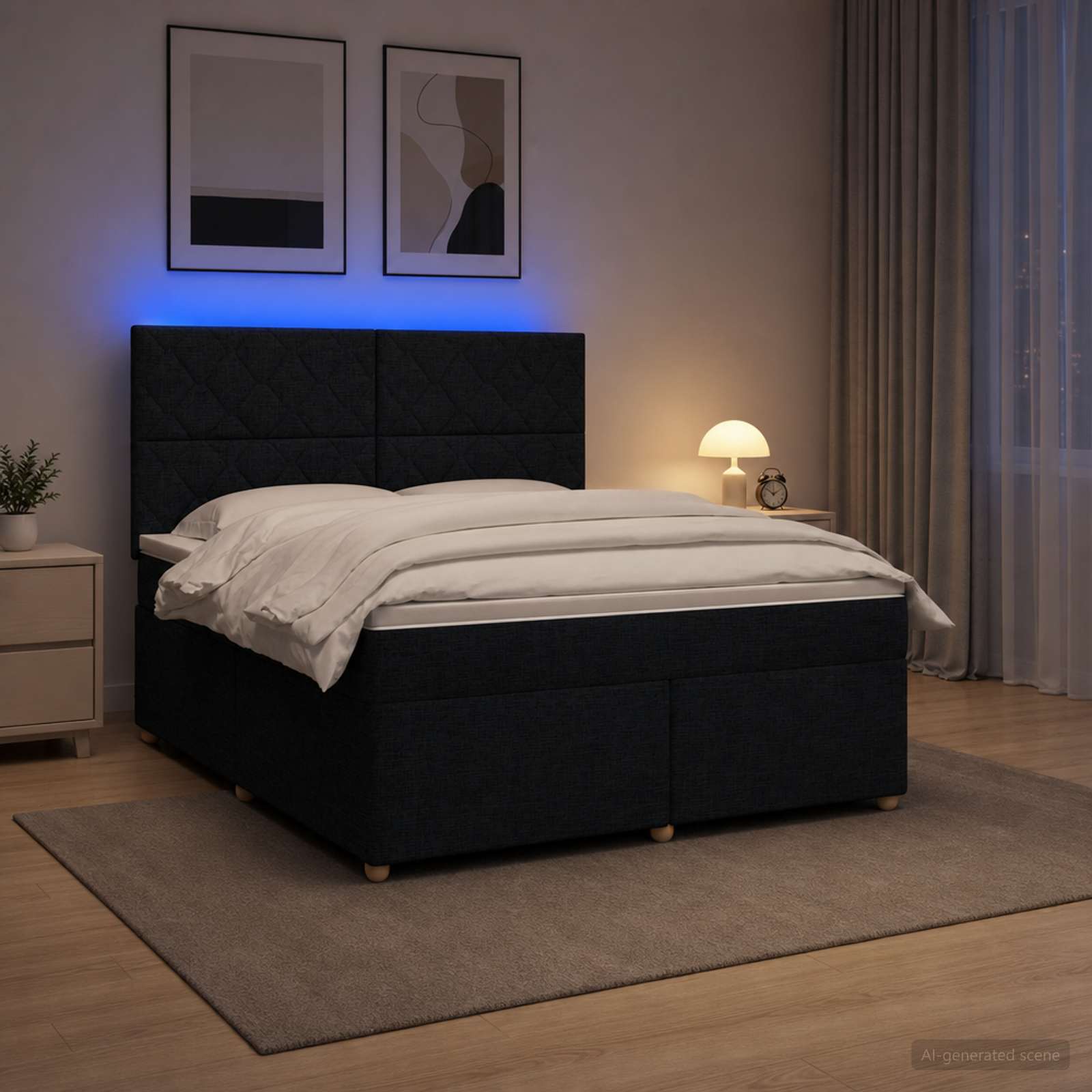 Континентално легло с матрак Черно 140 x 190 cm Текстил