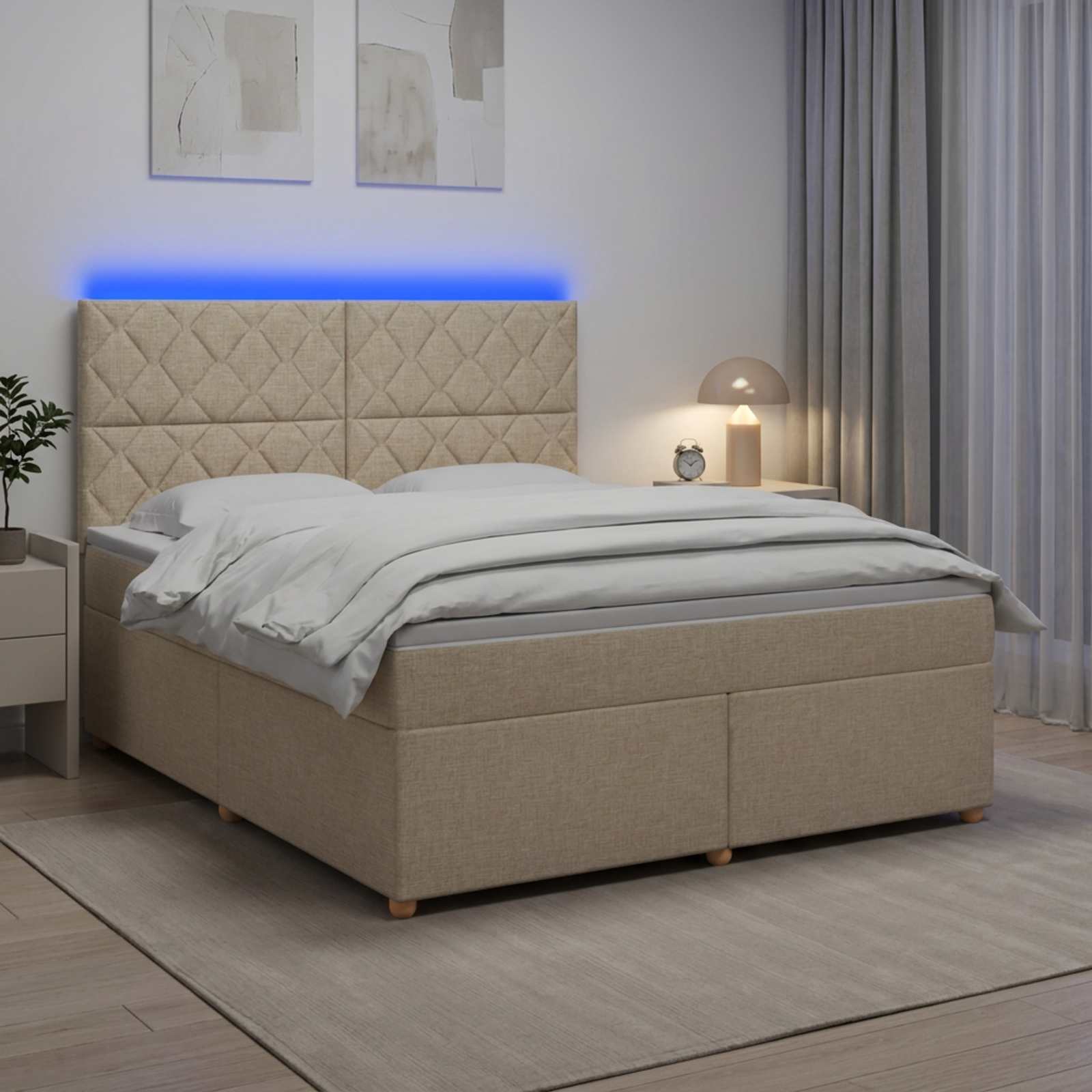 Postelja boxspring z vzmetnico Krem 140 x 190 cm Blago