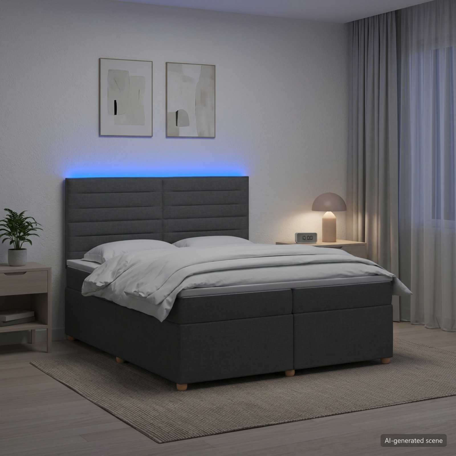 Postelja boxspring z vzmetnico Temno siva 200 x 200 cm Blago