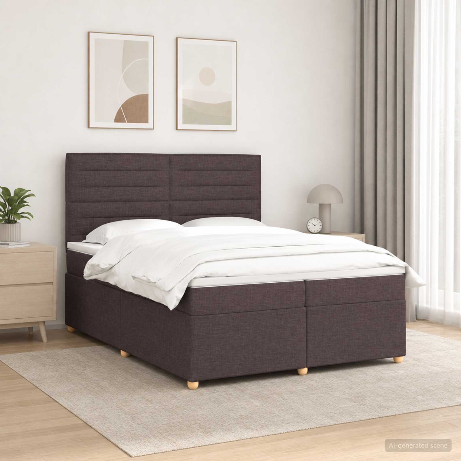 Boxspring seng med madras og topmadras 200 x 200 cm mørk brun stof