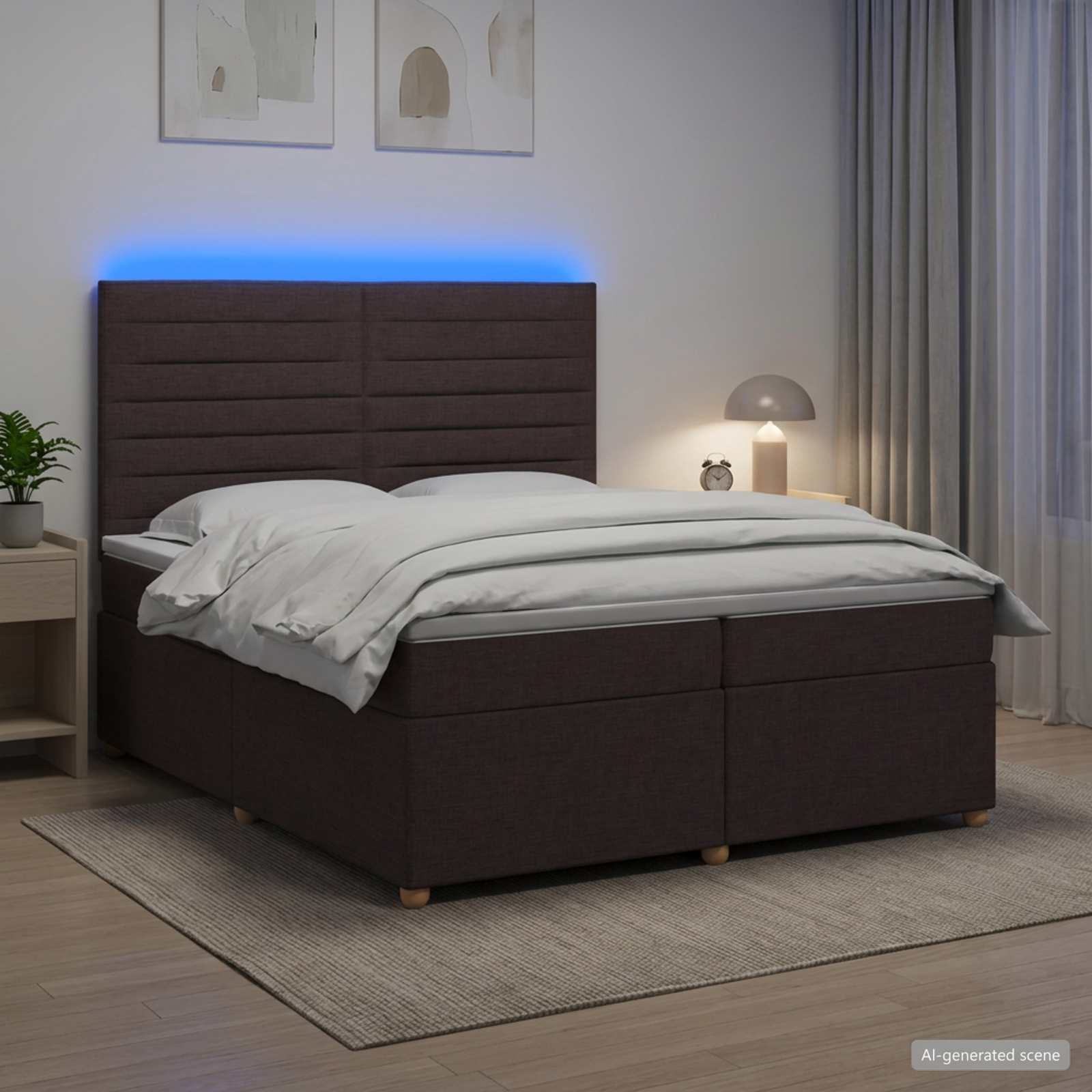 Postelja boxspring z vzmetnico Temno rjava 200 x 200 cm Blago