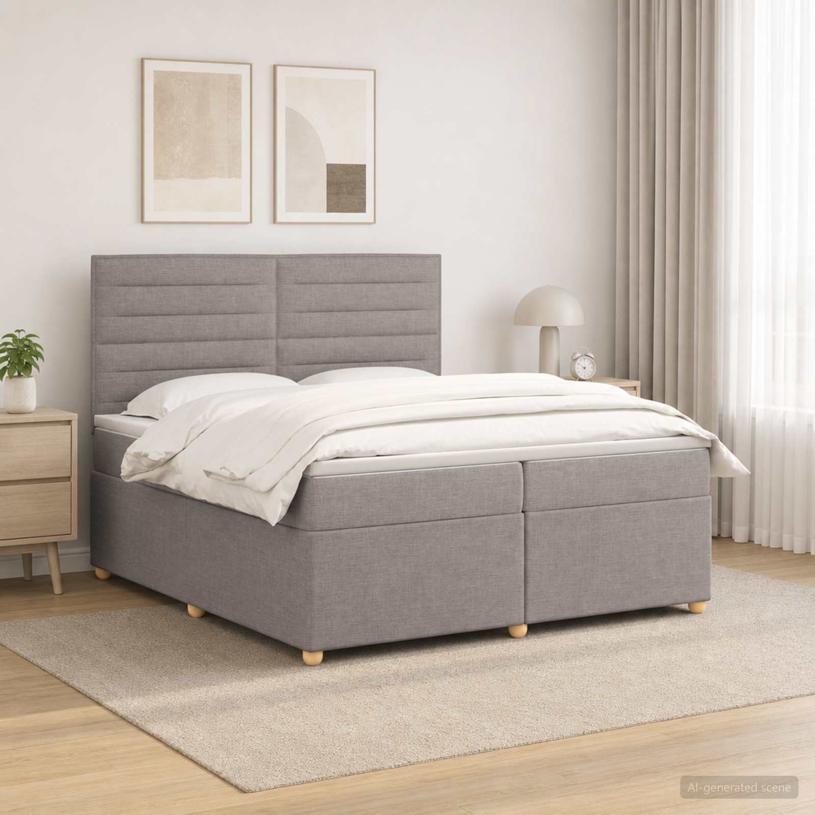Postelja boxspring z vzmetnico Taupe 200 x 200 cm Blago