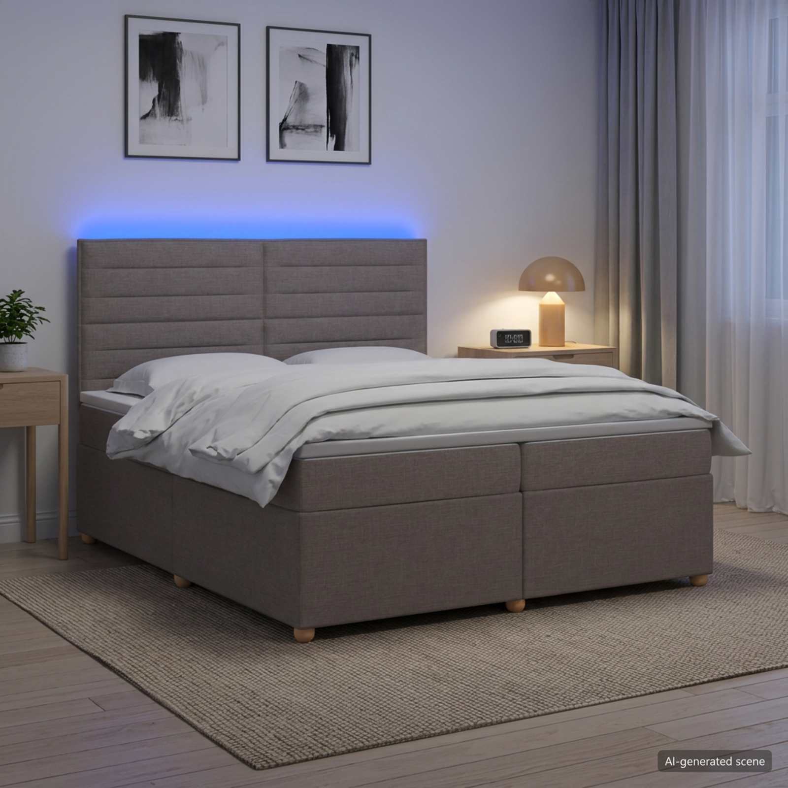 Postelja boxspring z vzmetnico Taupe 200 x 200 cm Blago