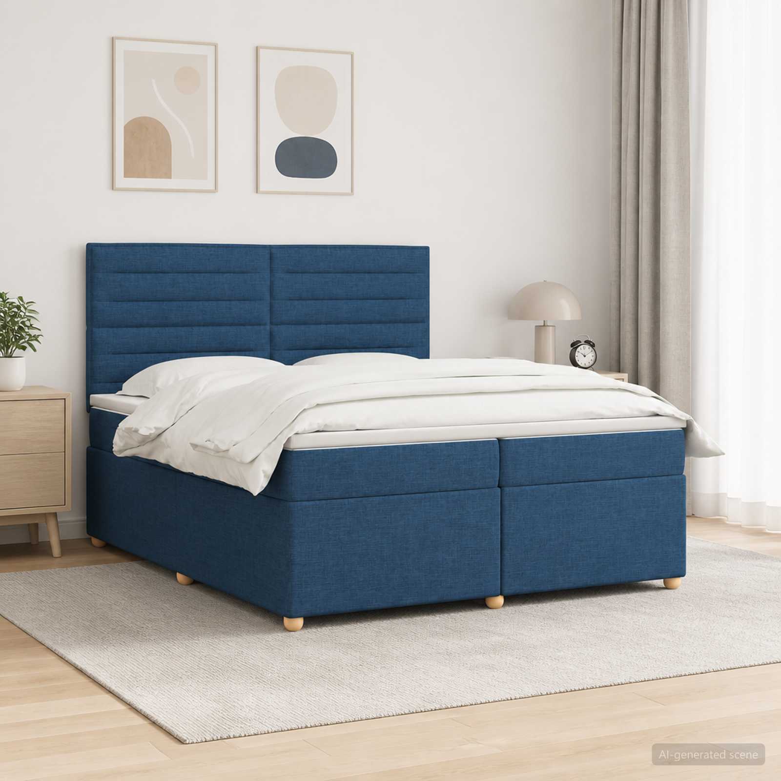 Postelja boxspring z vzmetnico Modra 200 x 200 cm Blago