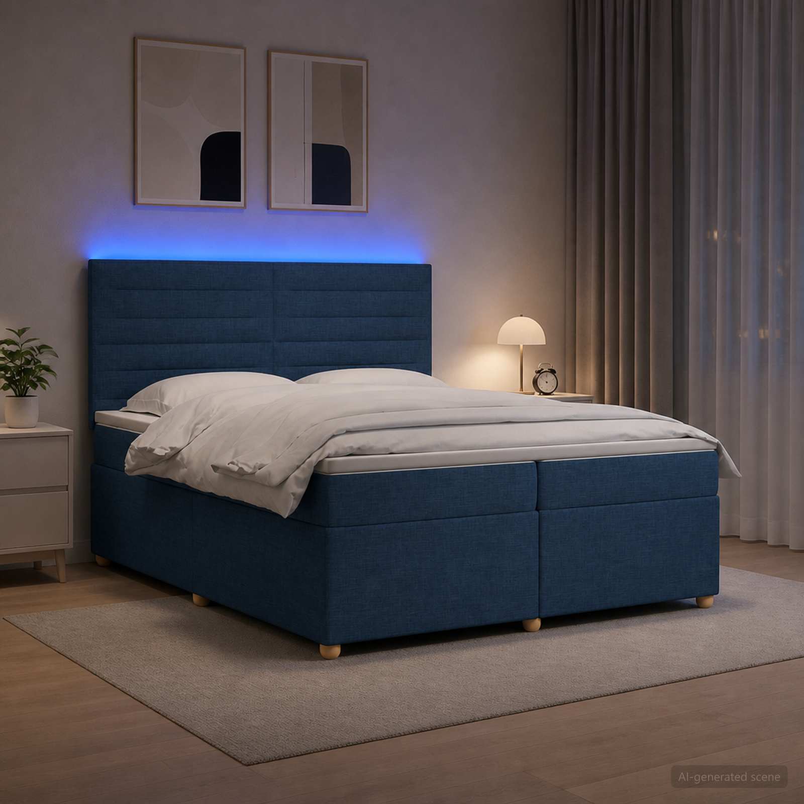 Postelja boxspring z vzmetnico Modra 200 x 200 cm Blago
