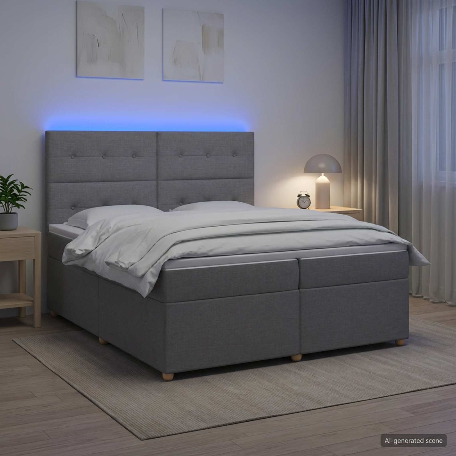Postelja boxspring z vzmetnico Svetlo siva 200 x 200 cm Blago