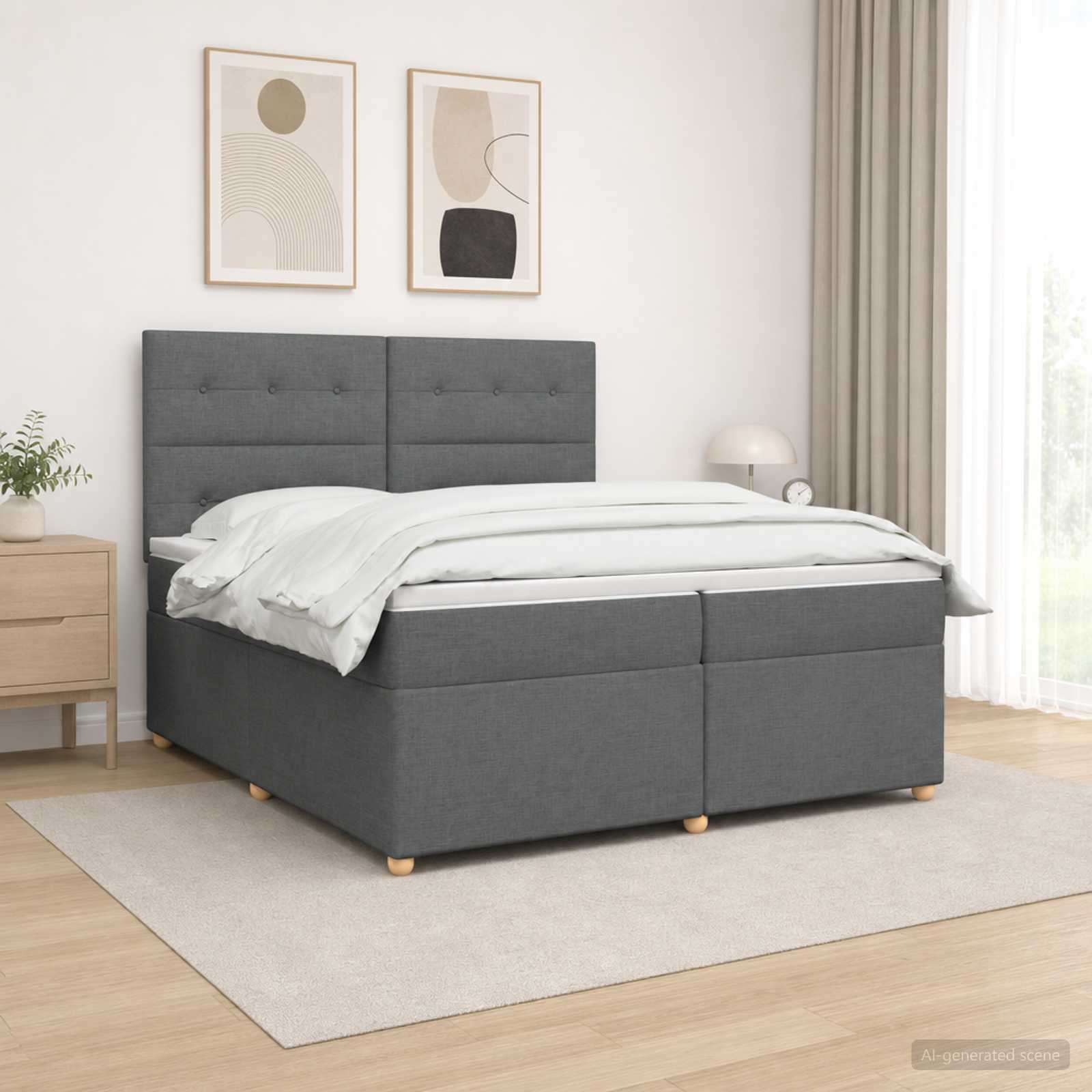 Postelja boxspring z vzmetnico Temno siva 200 x 200 cm Blago