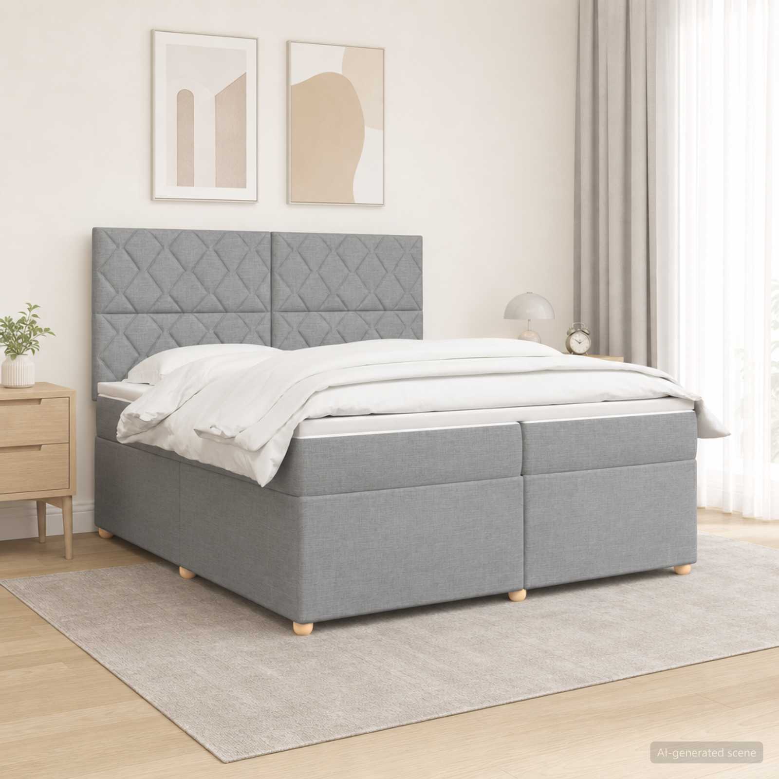 Postelja boxspring z vzmetnico Svetlo siva 200 x 200 cm Blago