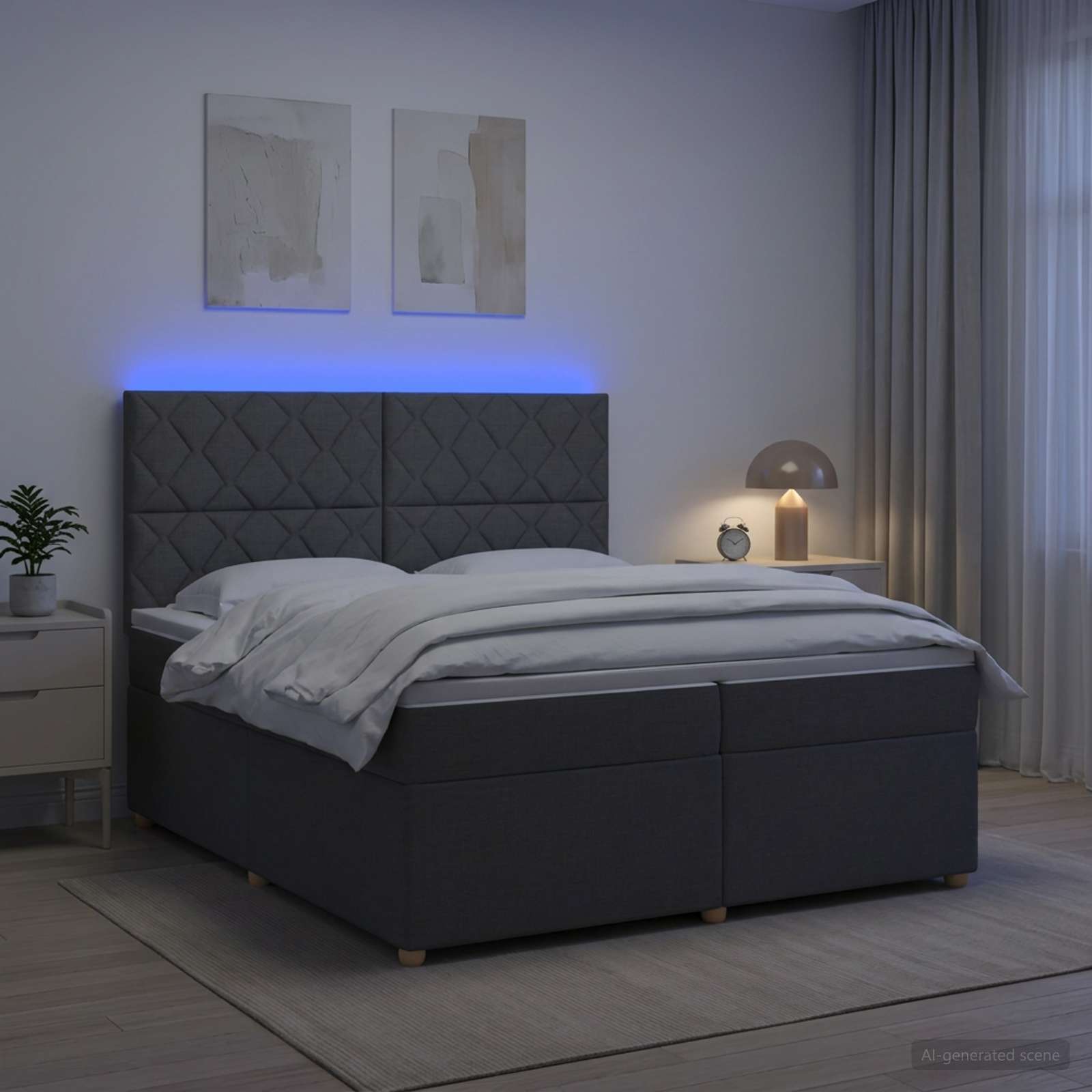 Postelja boxspring z vzmetnico Temno siva 200 x 200 cm Blago