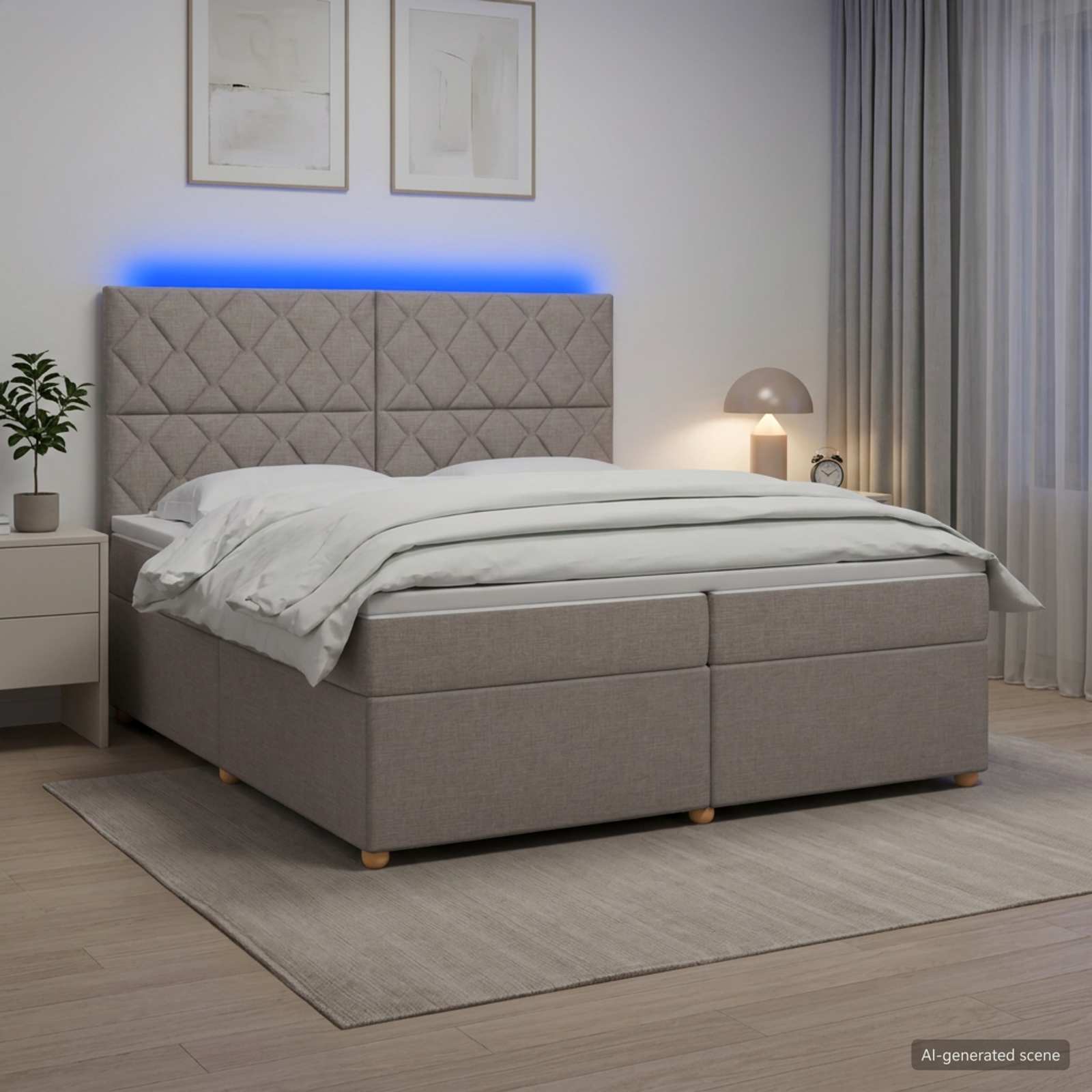 Континентално легло с матрак Таупе 200 x 200 cm Текстил