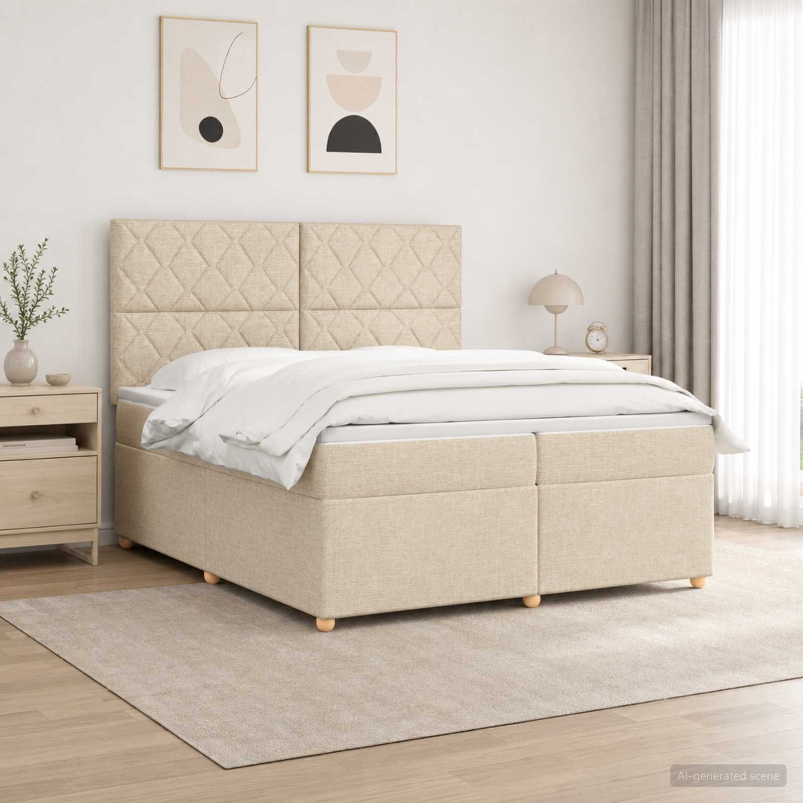 Континентално легло с матрак Кремаво 200 x 200 cm Текстил