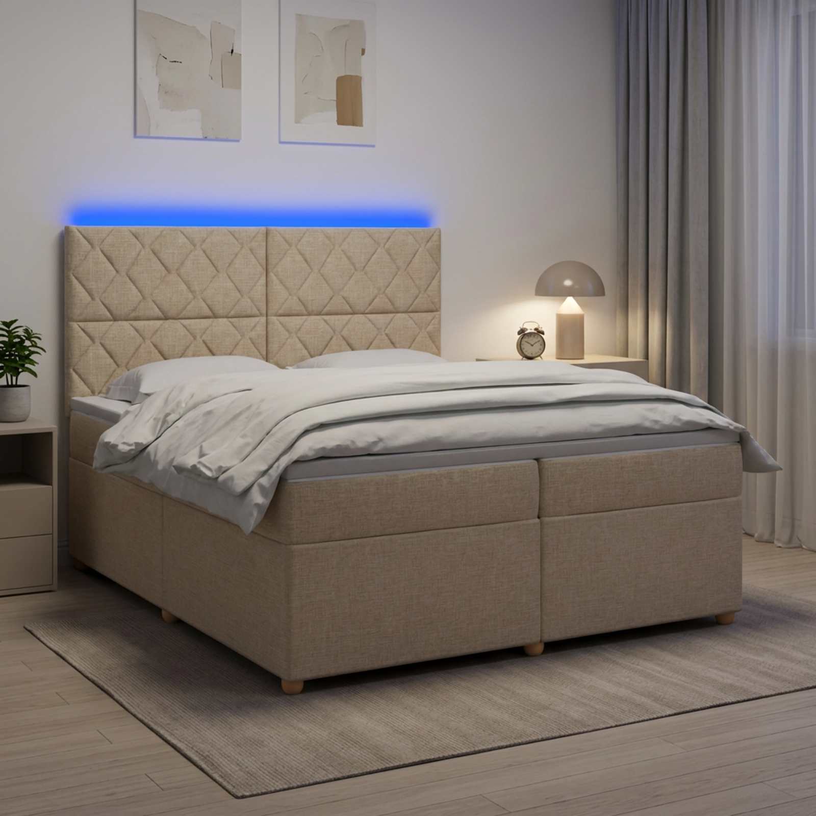 Postelja boxspring z vzmetnico Krem 200 x 200 cm Blago
