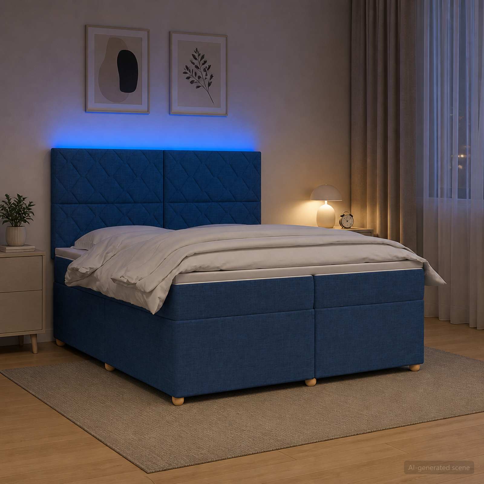 Postelja boxspring z vzmetnico Modra 200 x 200 cm Blago