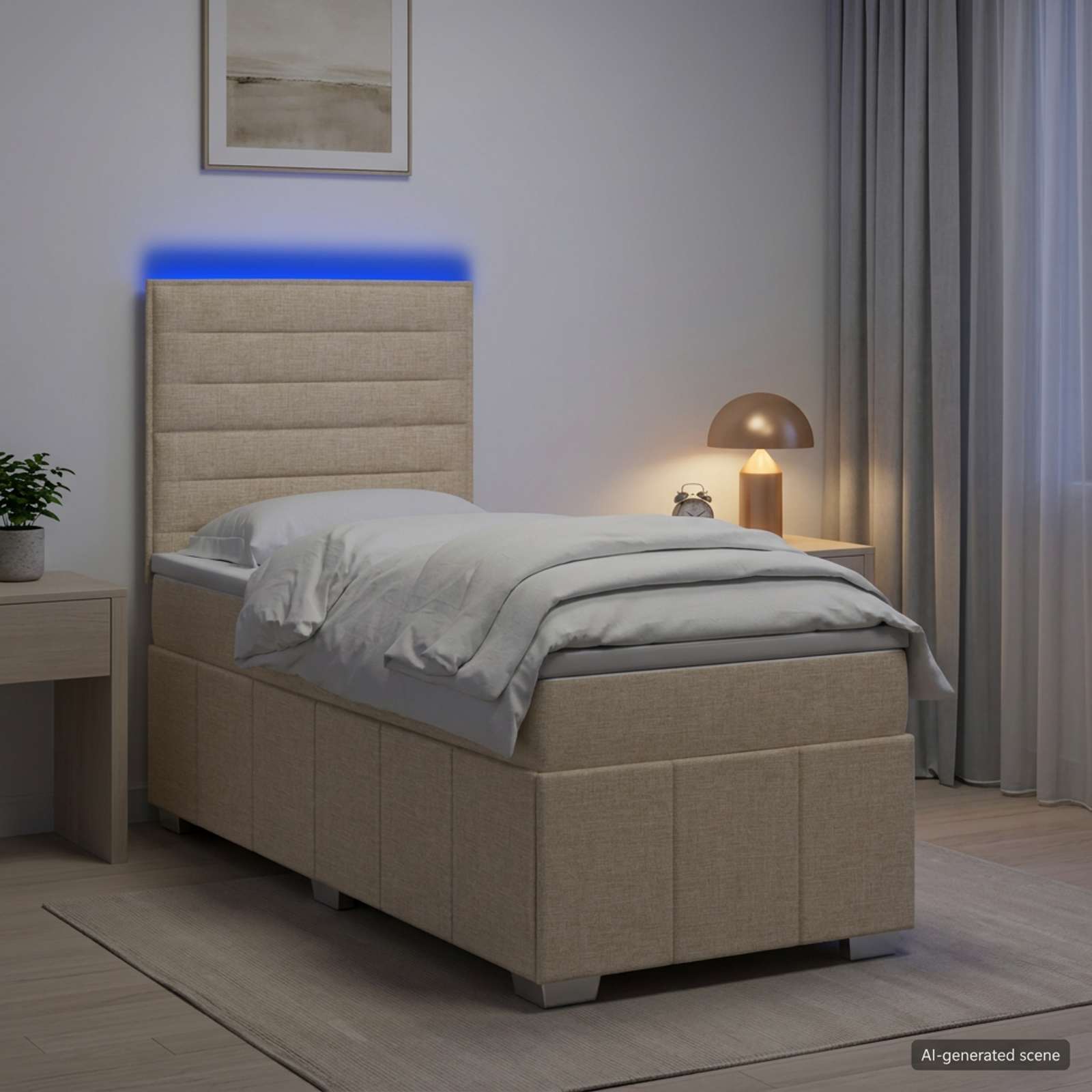 LED легло с матрак с LED ленти Кремаво 90 x 200 cm Текстил