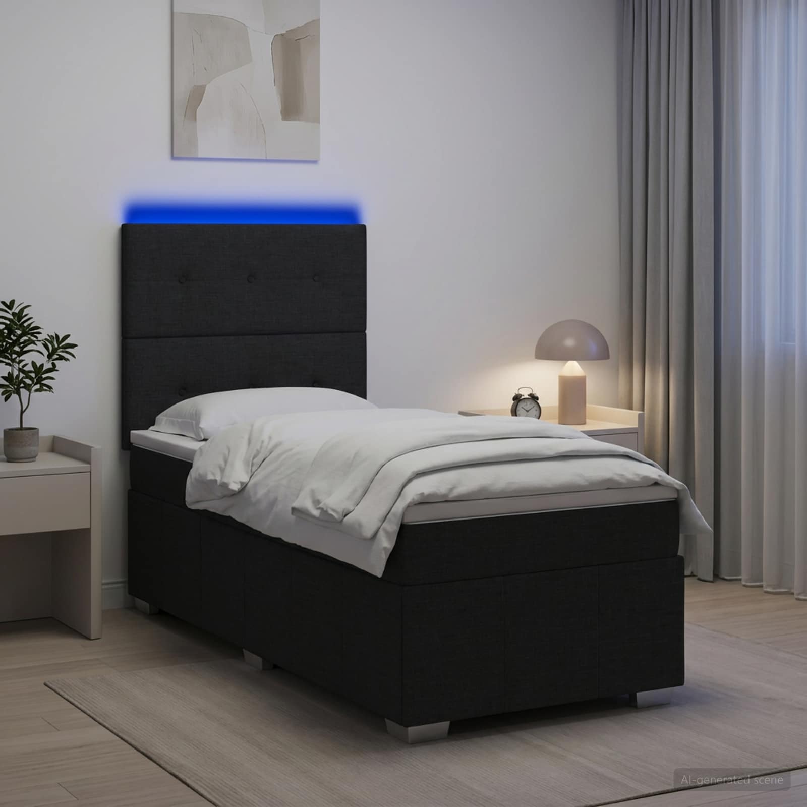 vidaXL LED boksmadrasseng med madras Sort 80 x 200 cm Stof