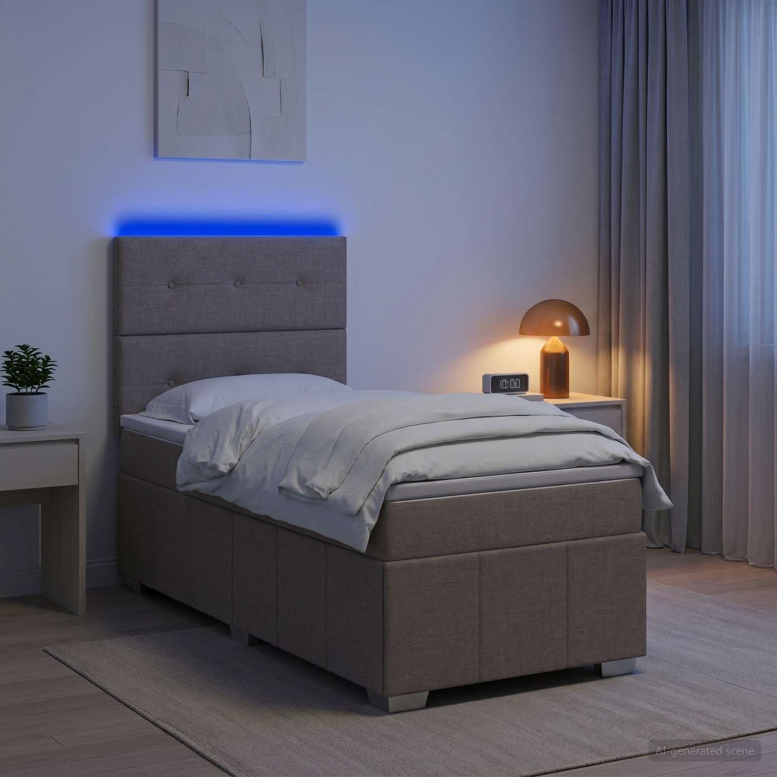 LED легло с матрак с LED ленти Таупе 100 x 200 cm Текстил