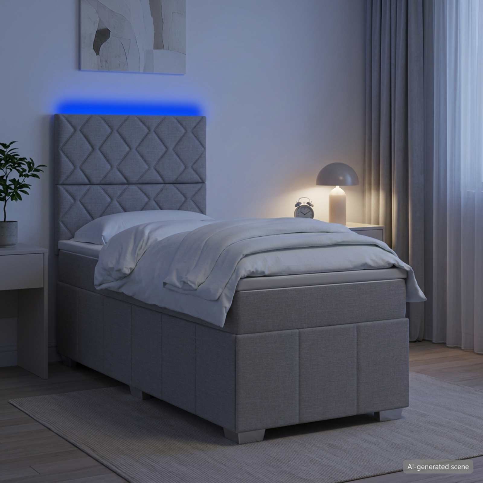 LED легло с матрак с LED ленти Светлосиво 80 x 200 cm Текстил
