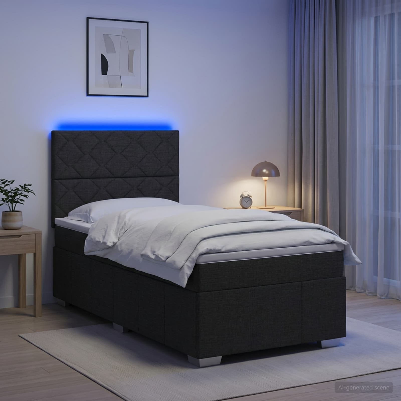 LED легло с матрак с LED ленти Черно 90 x 200 cm Текстил