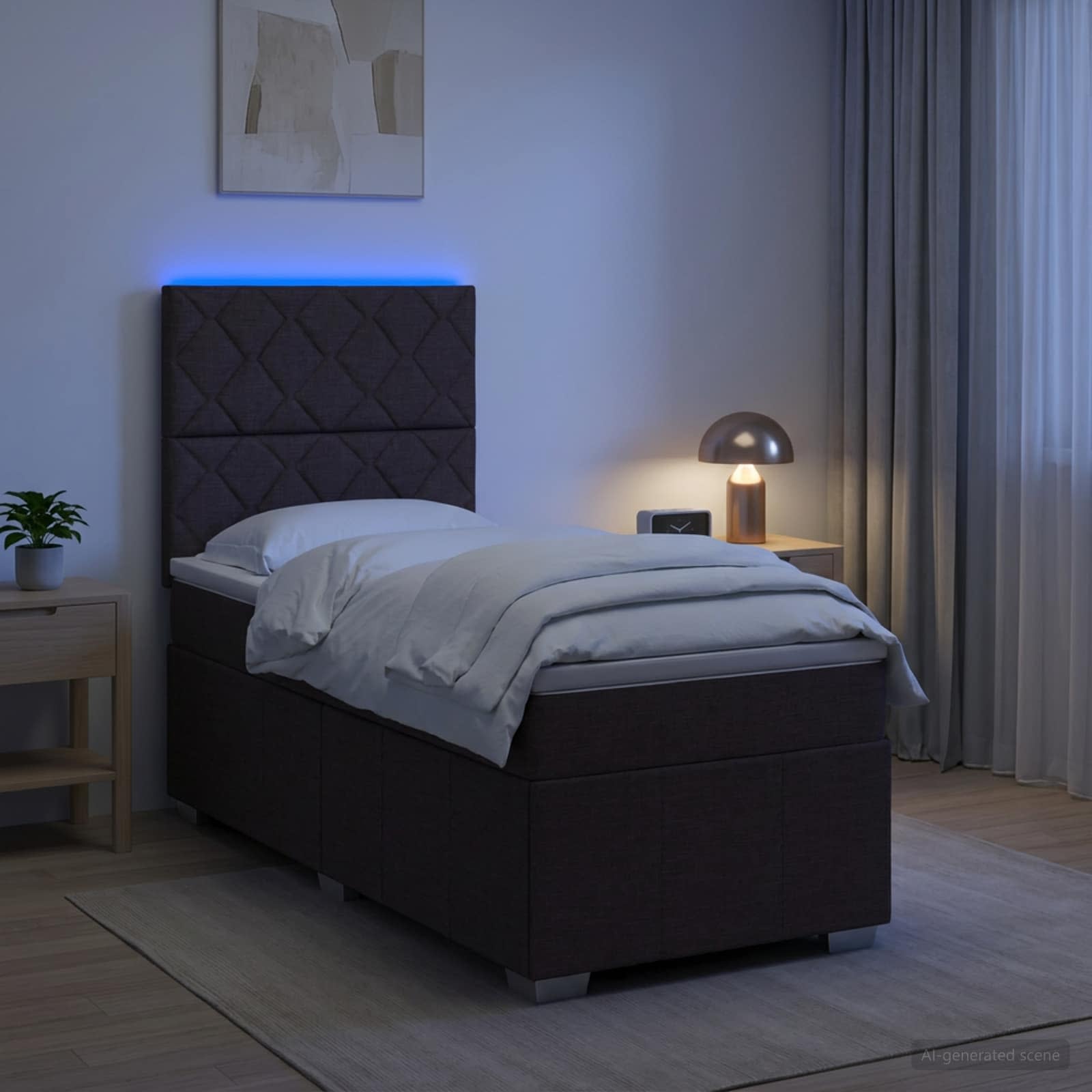 LED легло с матрак с LED ленти Тъмен кафяв 90 x 200 cm Текстил