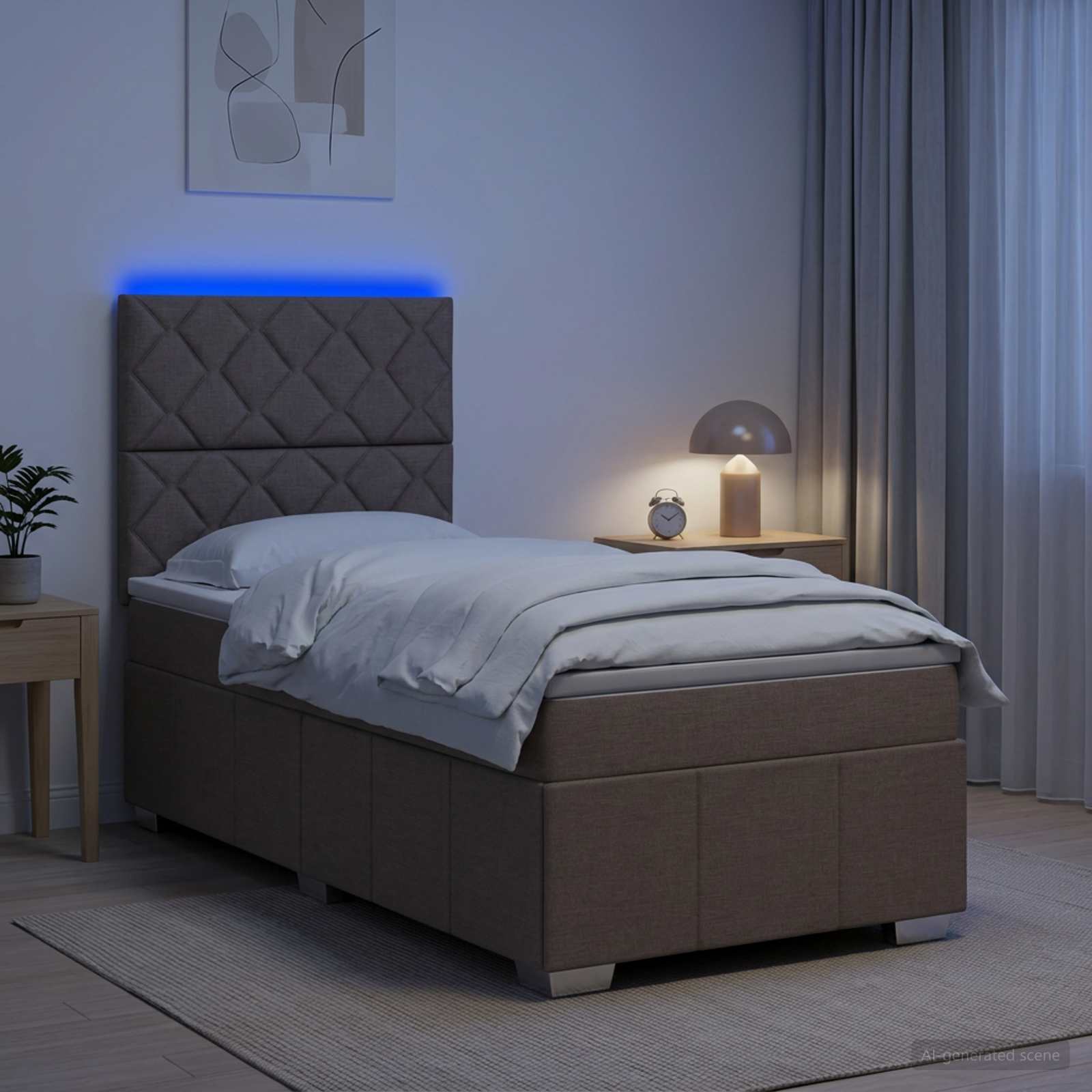 LED легло с матрак с LED ленти Таупе 90 x 200 cm Текстил
