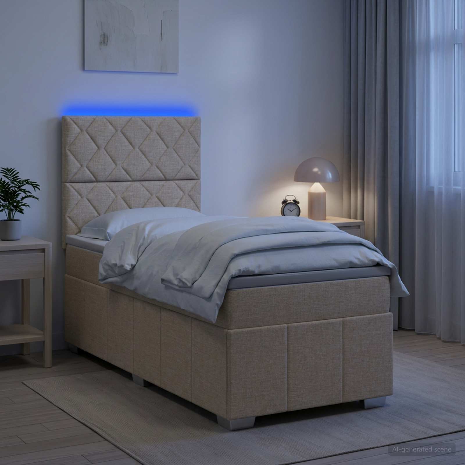 vidaXL LED boksmadrasseng med madras Cremefarvet 100 x 200 cm Stof