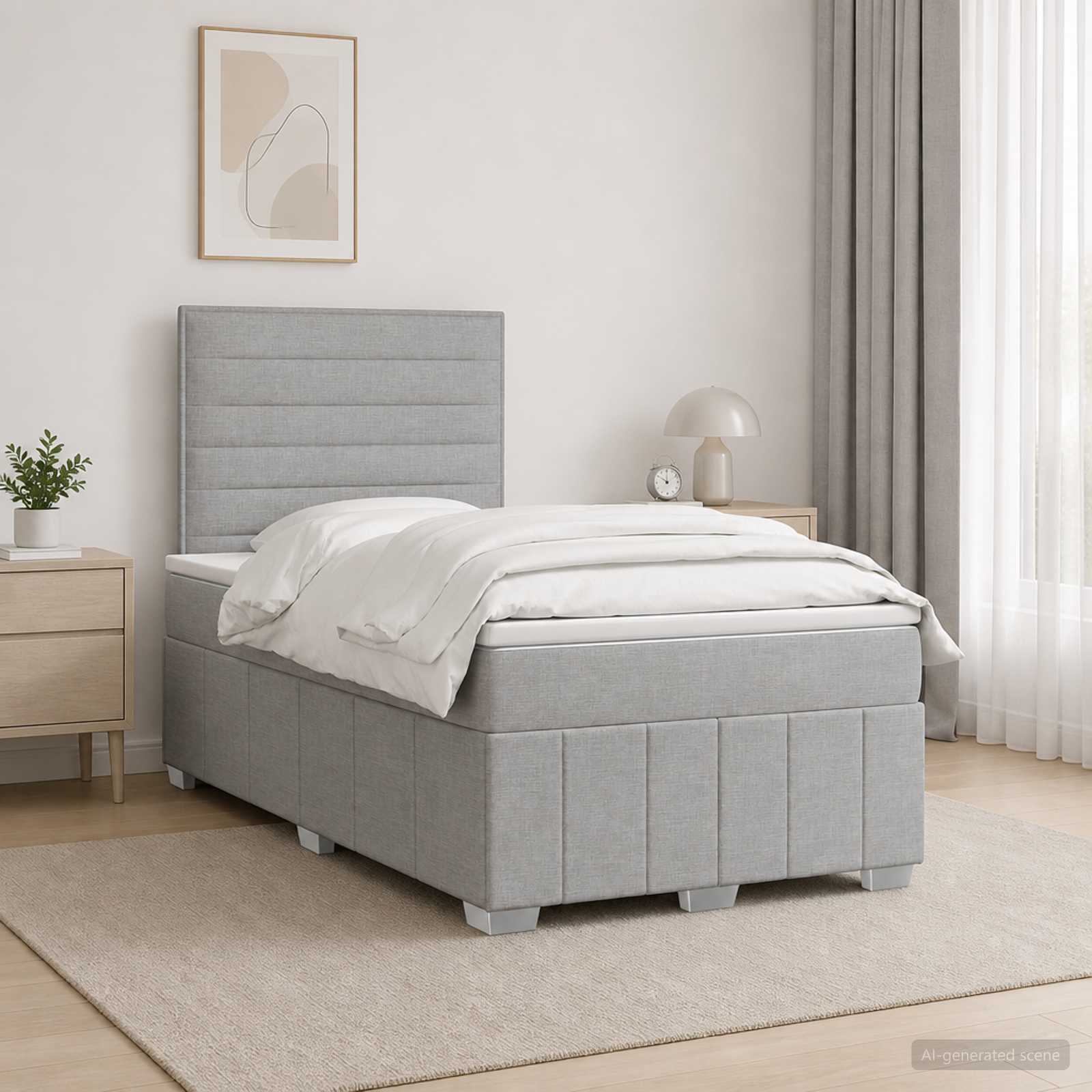 LED Boxspring Bed met Matras Lichtgrijs 120 x 190 cm Stof – afbeelding 1