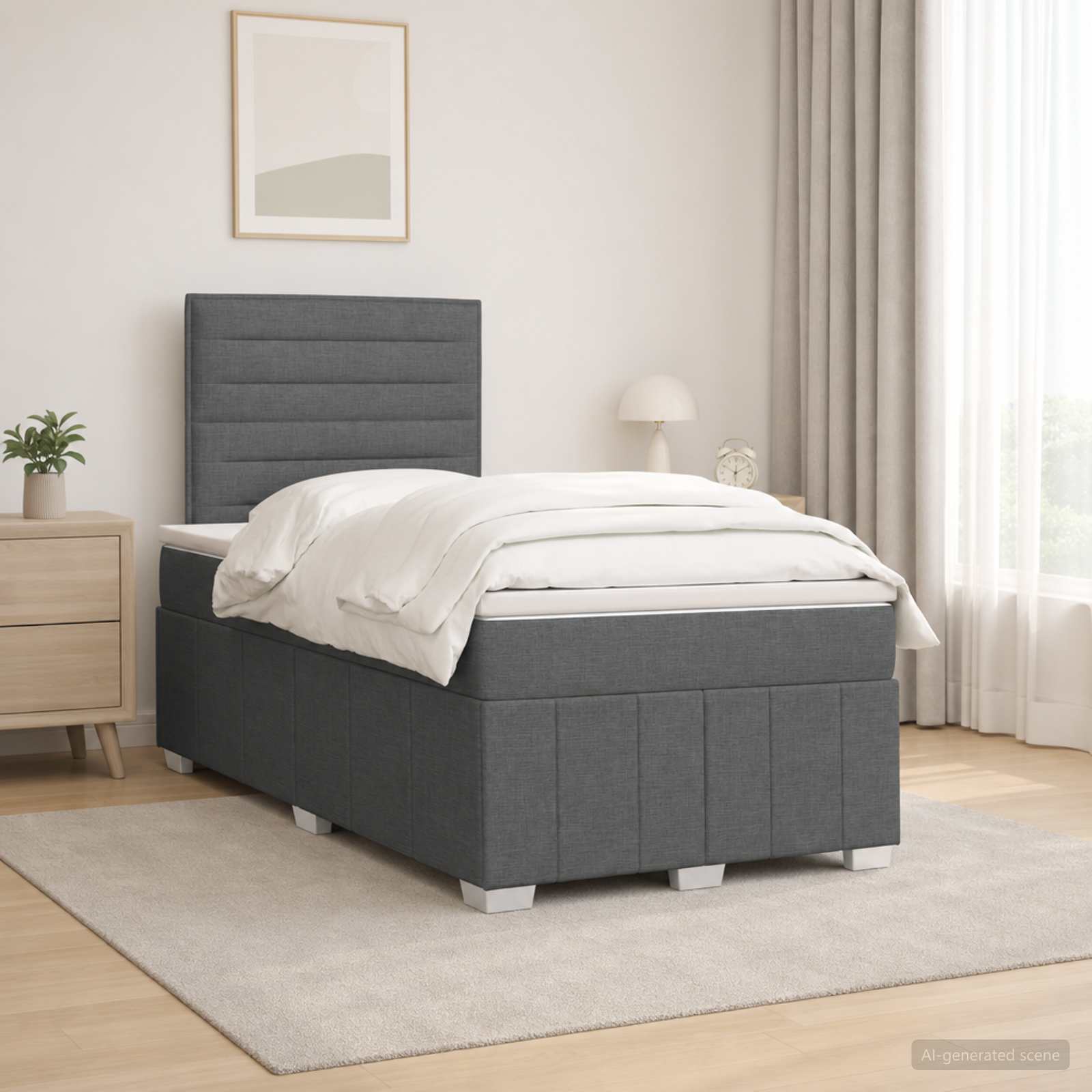 LED Boxspring Bed met Matras Donkergrijs 120 x 190 cm Stof – afbeelding 1