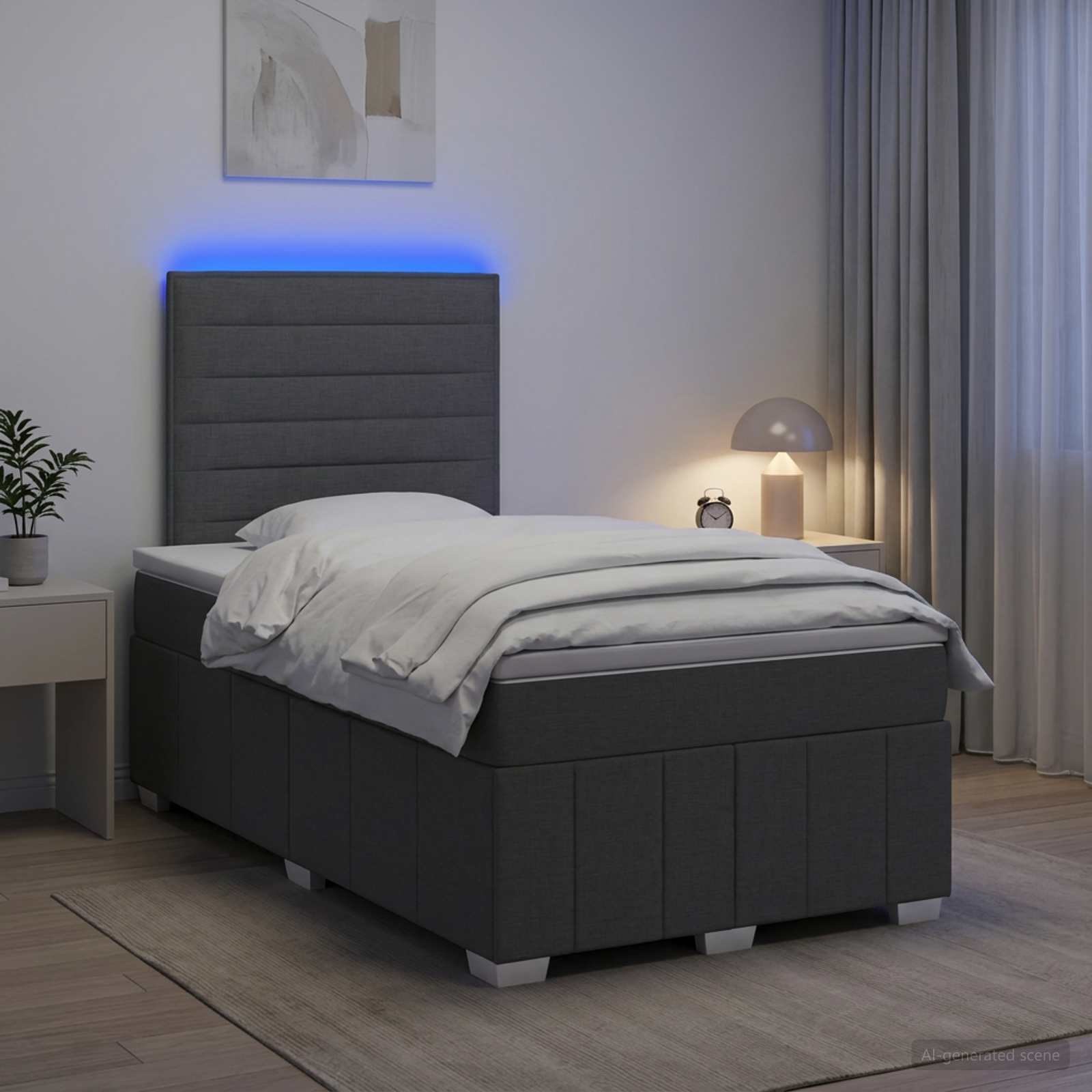 LED легло с матрак с LED ленти Тъмносиво 120 x 190 cm Текстил