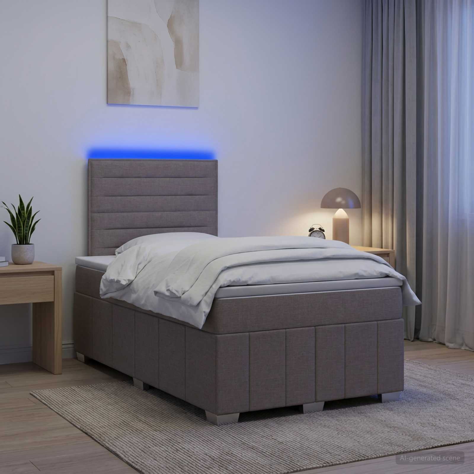 vidaXL LED Boxspring Bed met Matras Taupe 120 x 190 cm Stof, foto 4