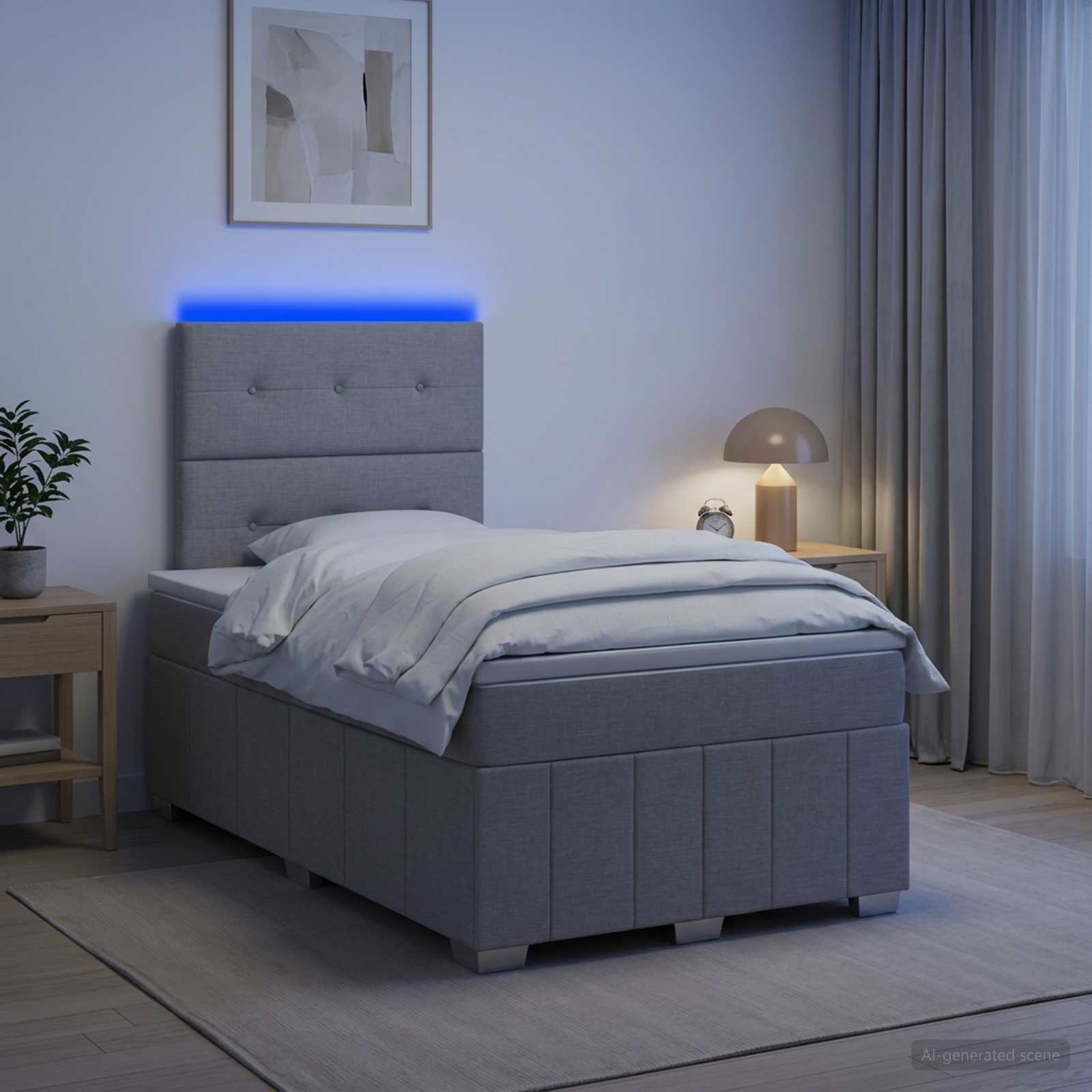 vidaXL LED boksmadrasseng med madras Lysegrå 120 x 190 cm Stof
