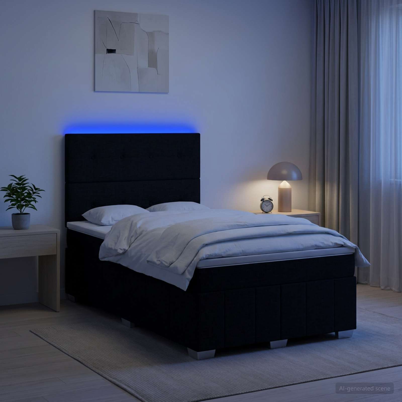 LED легло с матрак с LED ленти Черно 120 x 190 cm Текстил