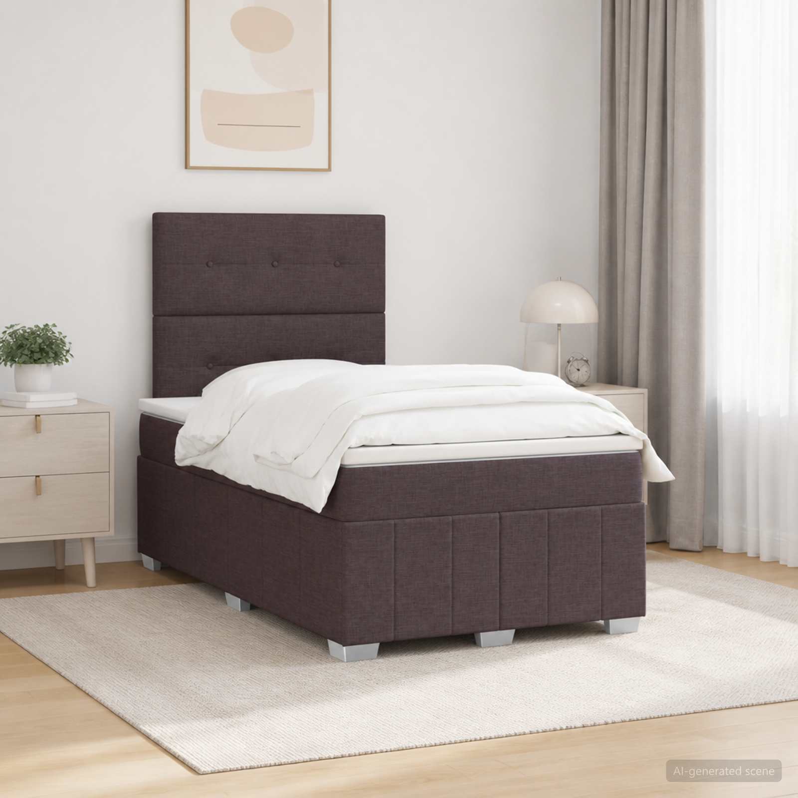 Boksmadrasseng med LED, madras og topmadras - mørk brun 120 x 190 cm