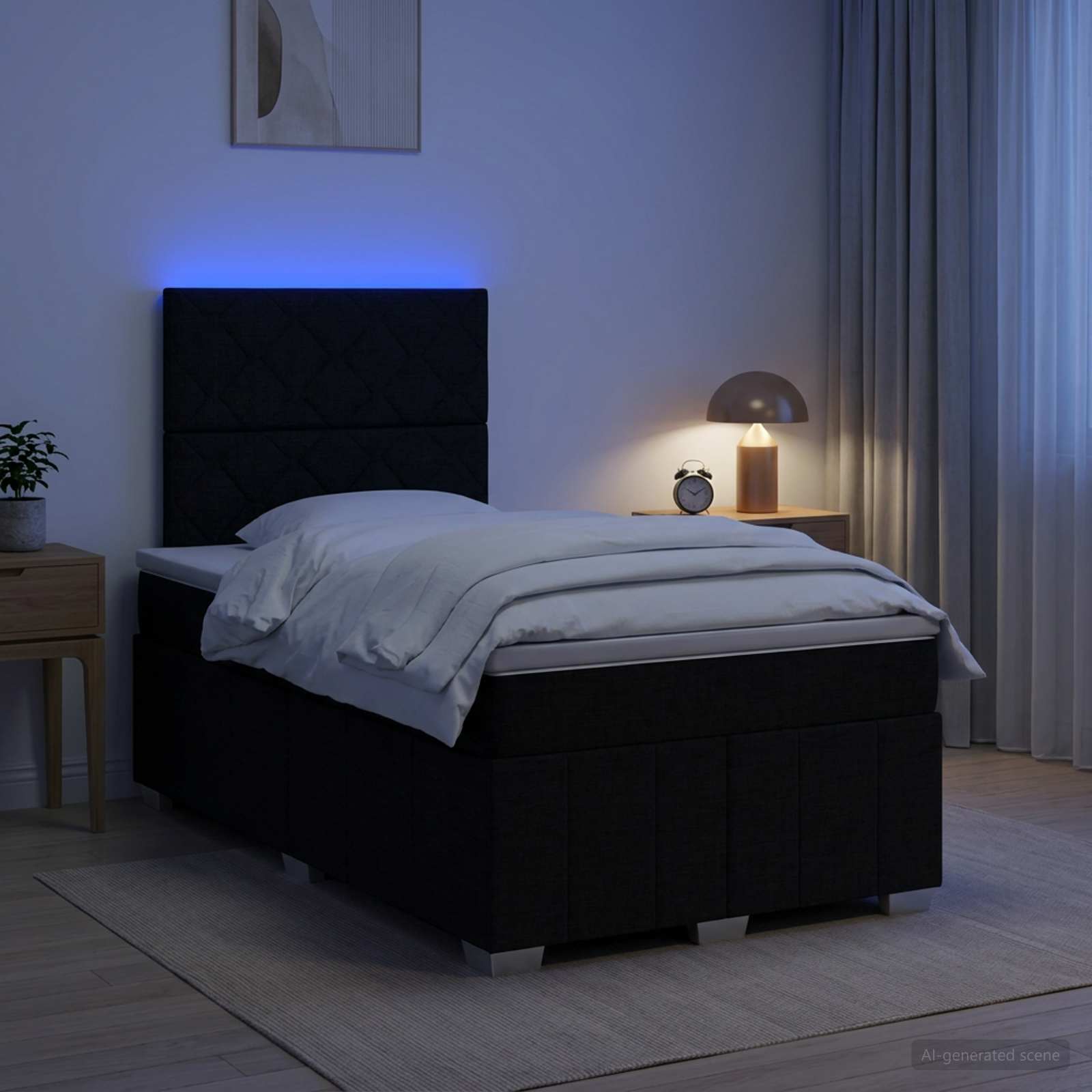 vidaXL LED boksmadrasseng med madras Sort 120 x 200 cm Stof